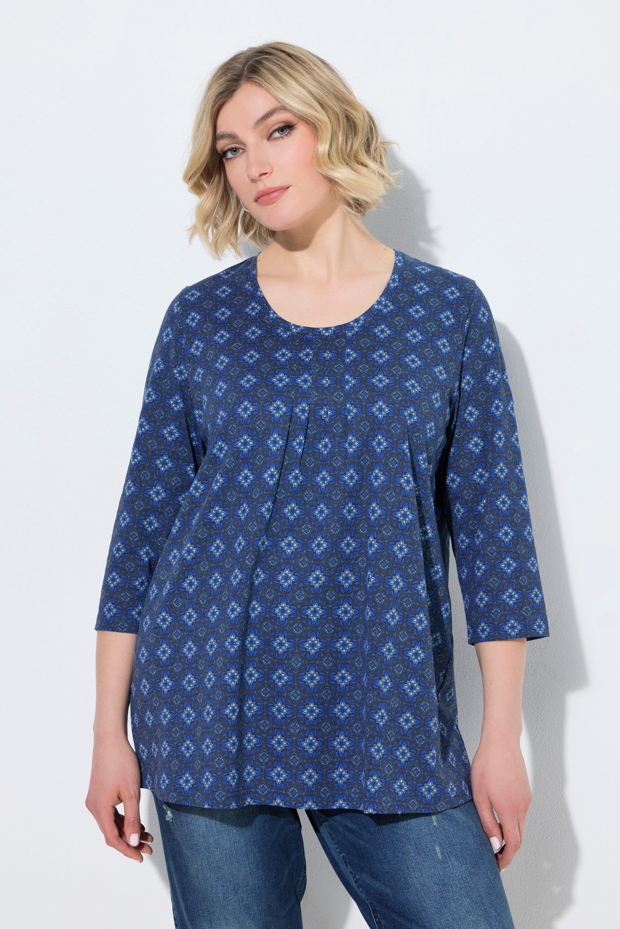 Ulla Popken Longsleeve Shirt Zierfalten A-Linie Rundhals 3/4-Arm