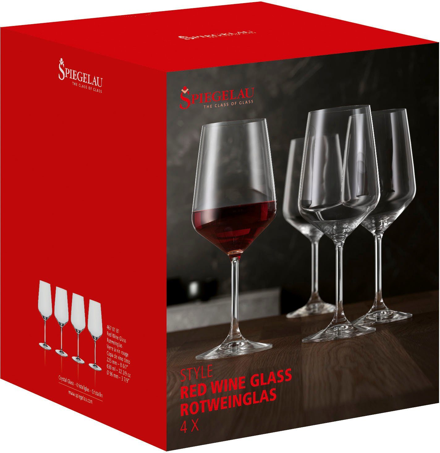SPIEGELAU Rotweinglas Style, 4-tlg., Kristallglas, 630 ml, 4-teilig