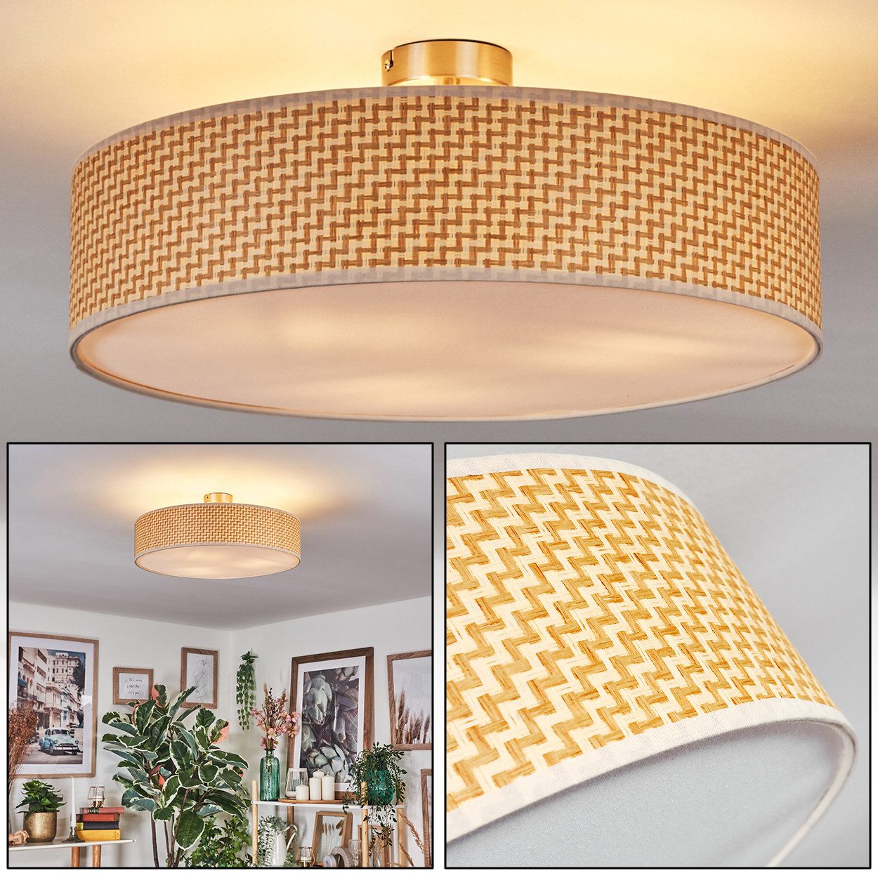 hofstein Deckenleuchte Deckenlampe aus Metall/Rattan/Stoff/Kunststoff in Na günstig online kaufen