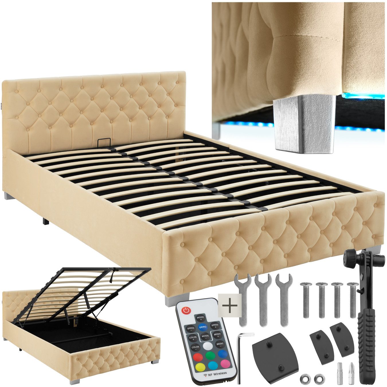 tectake Polsterbett Venice (Komplettset, mit LED-Leisten günstig online kaufen