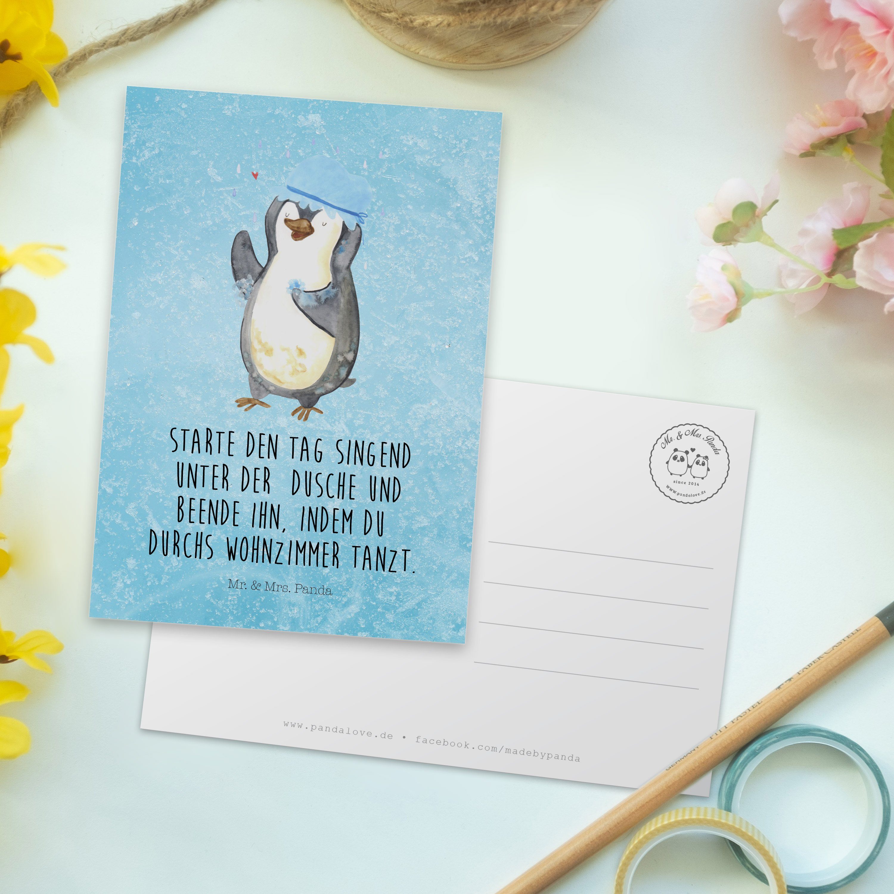 & Mrs. Neustart, - Panda Eisblau Dusche, Geschenk, Karte, - Dankesk Postkarte duscht Mr. Pinguin