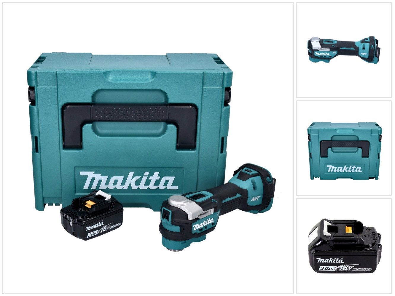 Makita Akku-Multifunktionswerkzeug DTM 52 F1J 18 V Starlock Max Brushless + 1x Akku 3,0 Ah + Makpac