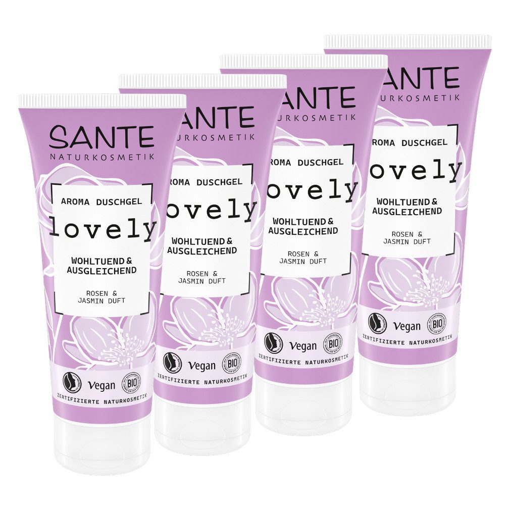 SANTE Duschgel lovely, 4-tlg., für alle Hauttypen, mit flüssiger Textur, vegan