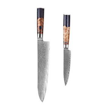 Muxel Santokumesser Damast Küchenmesser Set 2-tlg Kochmesser und Allzweckmesser Extrem, Jedes Messer ist ein Unikat