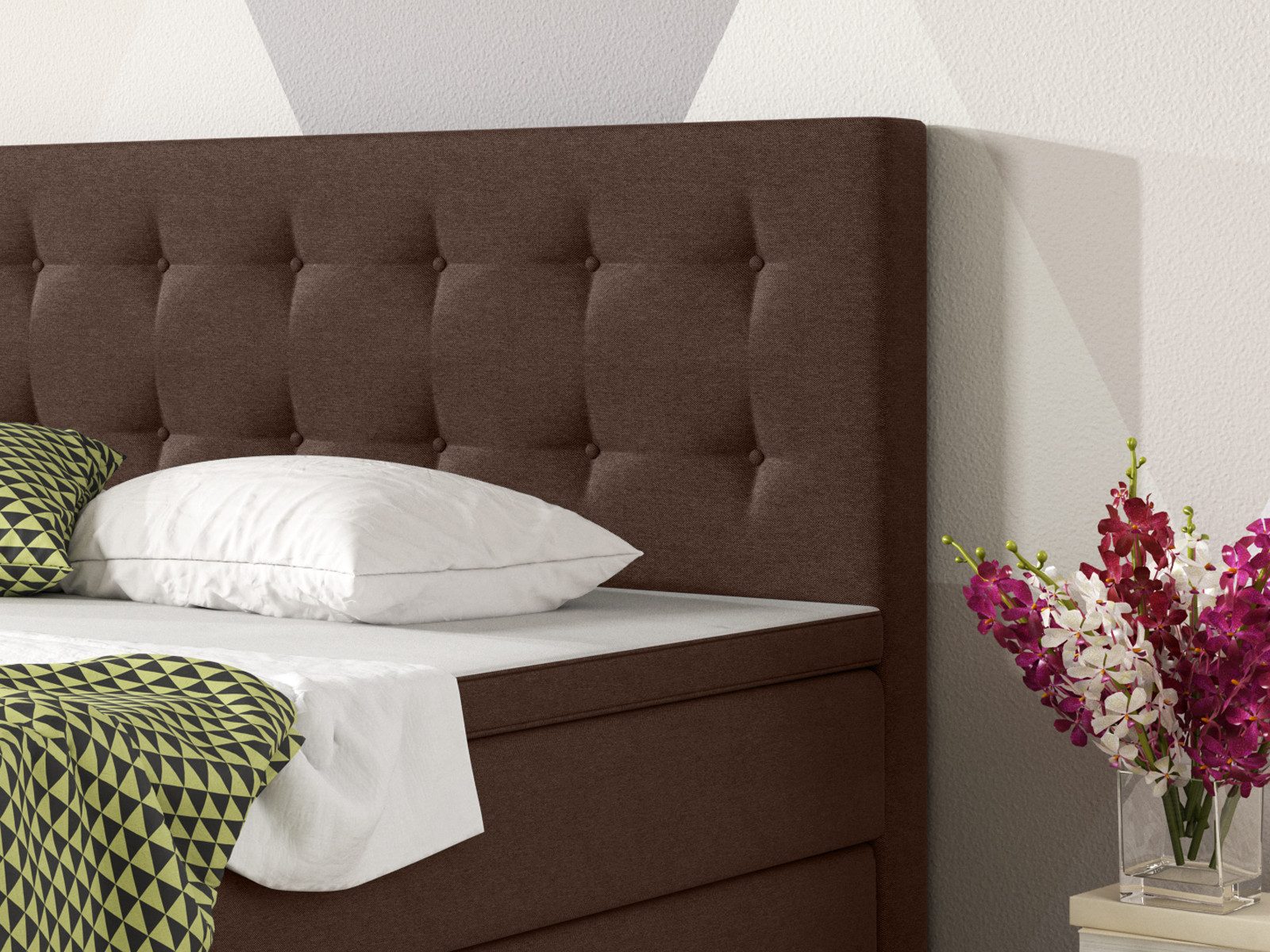 inter Boxspringbett Boxspringbett Köln Webstoff mit 7 Zonen Taschenfederkern und Topper (180x200 cm, Braun inkl. 7 Zonen Taschenfederkernmatratzen und Topper), Taschenfederkern-Komfort, gepolstertes Kopfteil, inklusive Matratzen