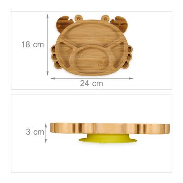 relaxdays Kindergeschirr-Set Baby-Teller mit Saugnapf "Krabbe", 1 Personen, Bambus