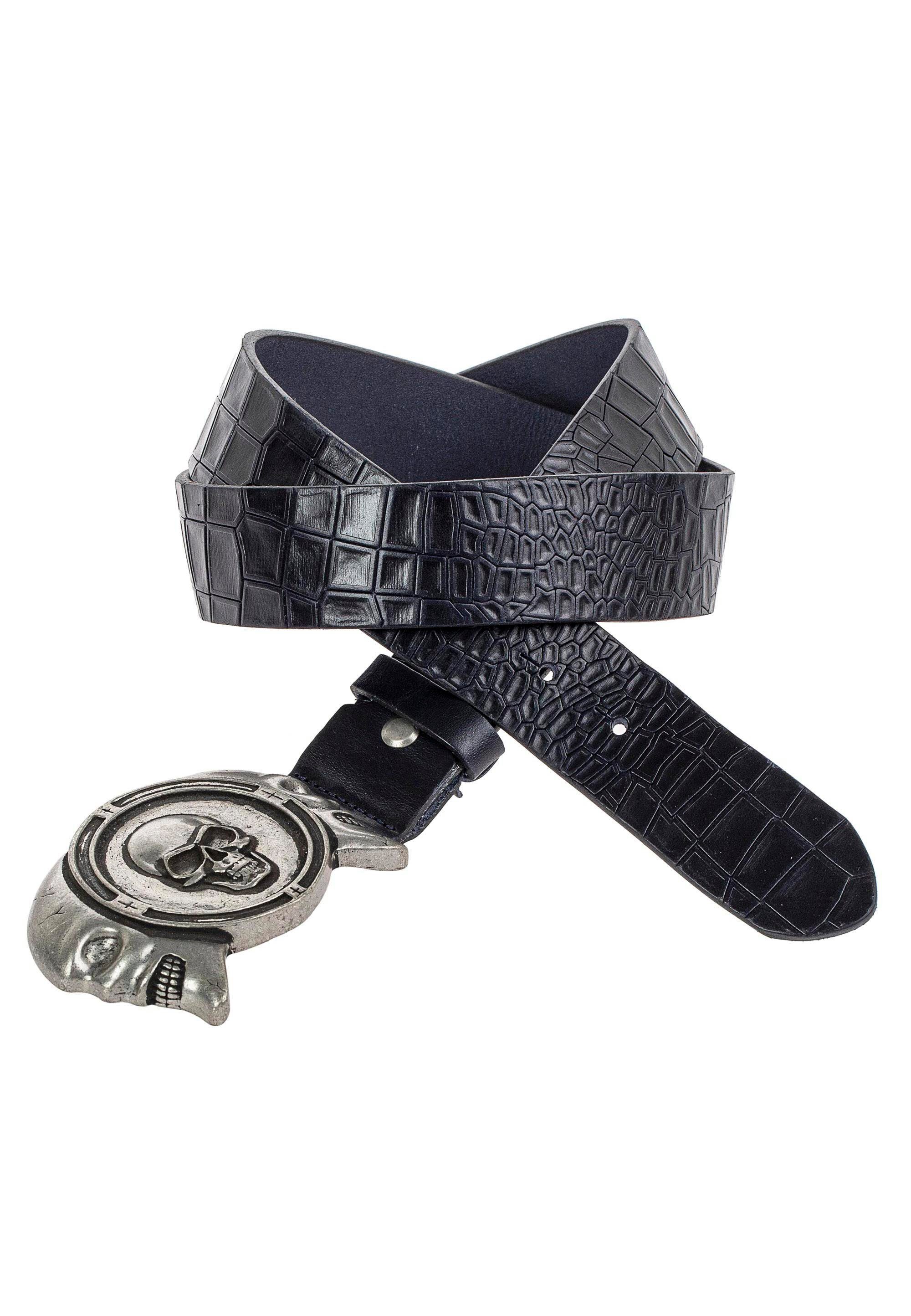 Cipo & Baxx Ledergürtel mit schwarz cooler Totenkopf-Schließe