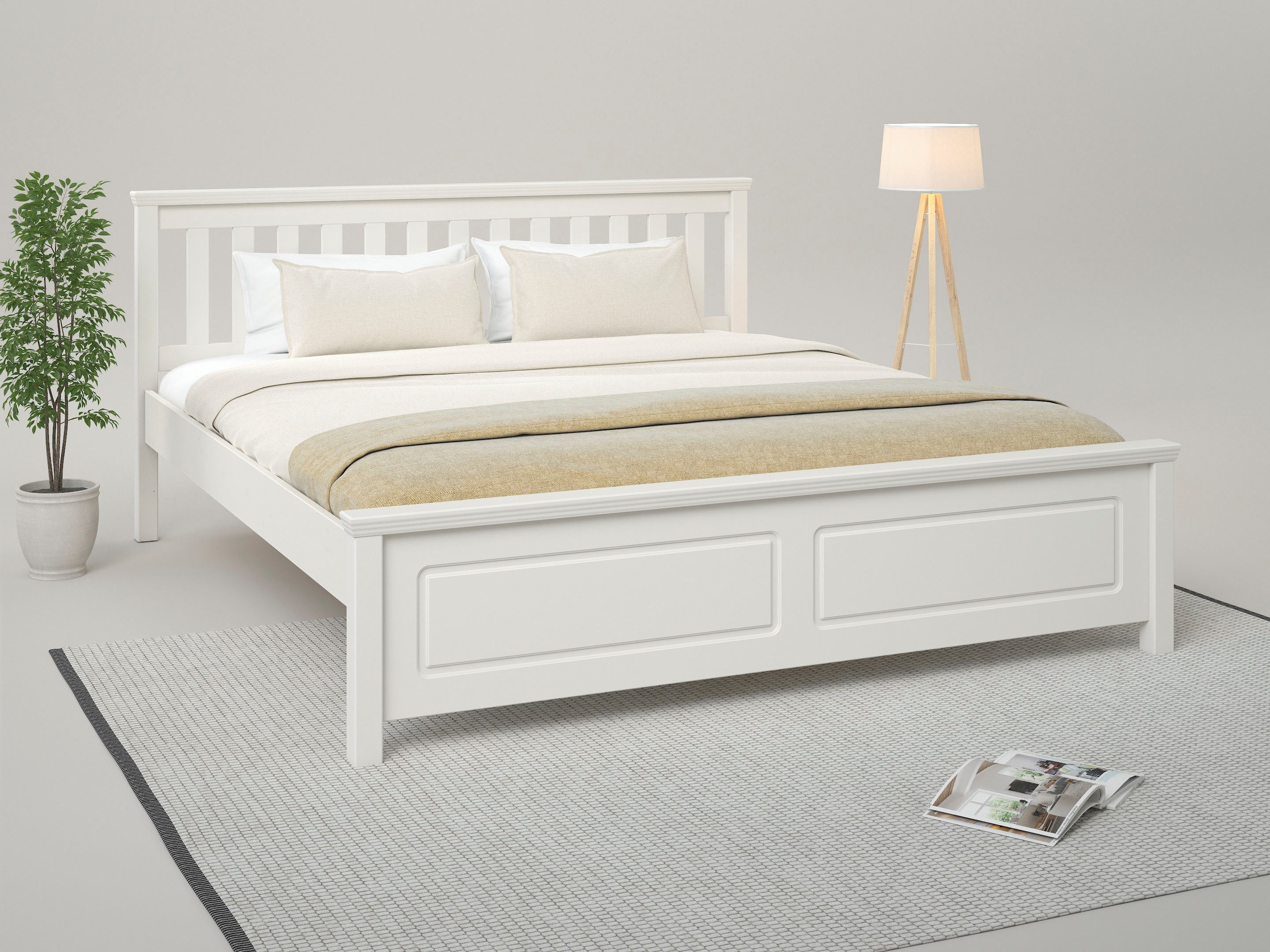 OTTO home Bett Fredegaard, skandinavischer Stil, vielseitig kombinierbar, 2 Breiten (180er oder 140er Breite), Sprossen am Kopfteil, mit Lattenrost, Kassettenoptik