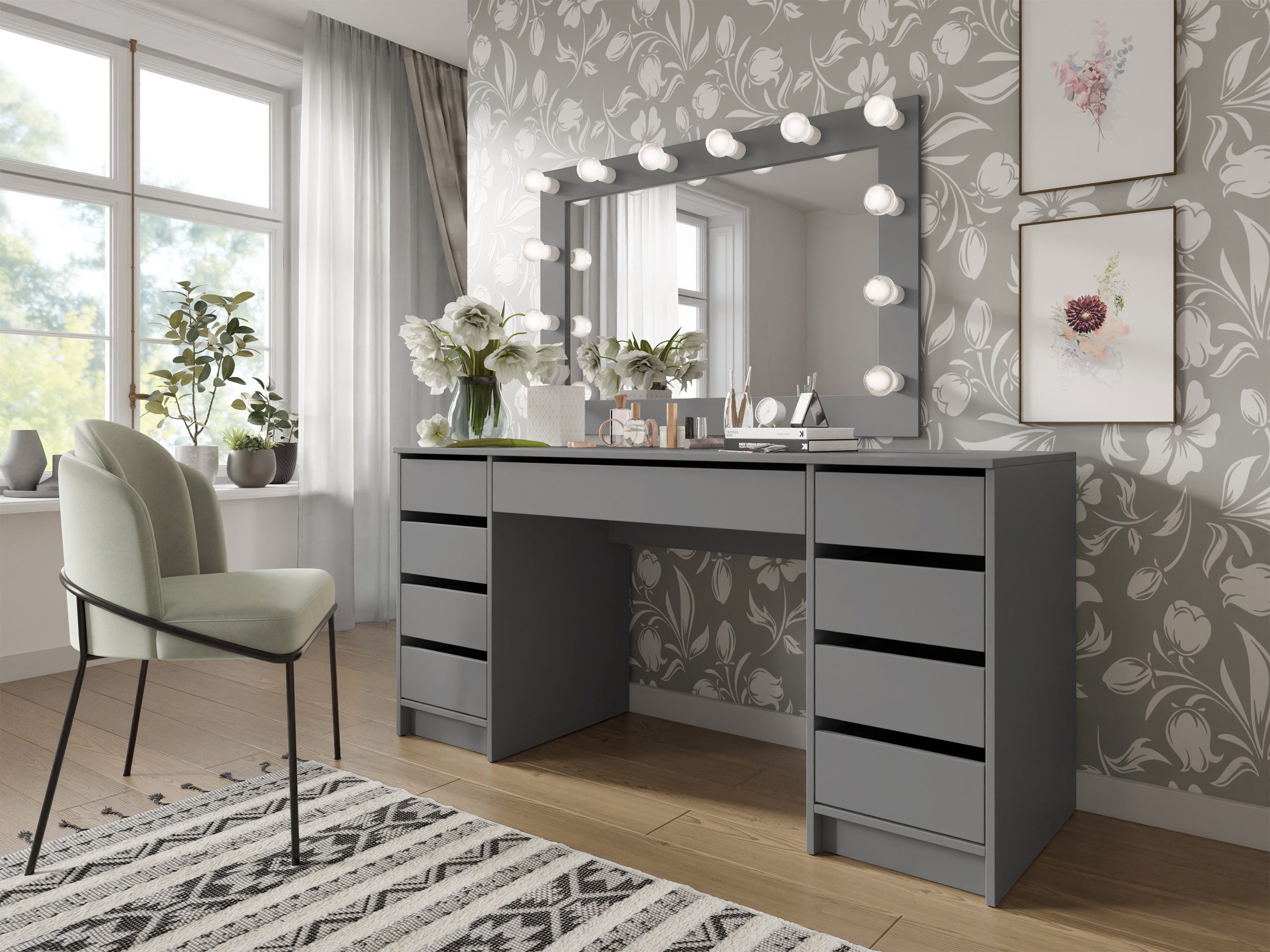 MIRJAN24 Schreibtisch Ada Bis (mit neun Schubladen), 154x55x76 cm, Schwarze günstig online kaufen