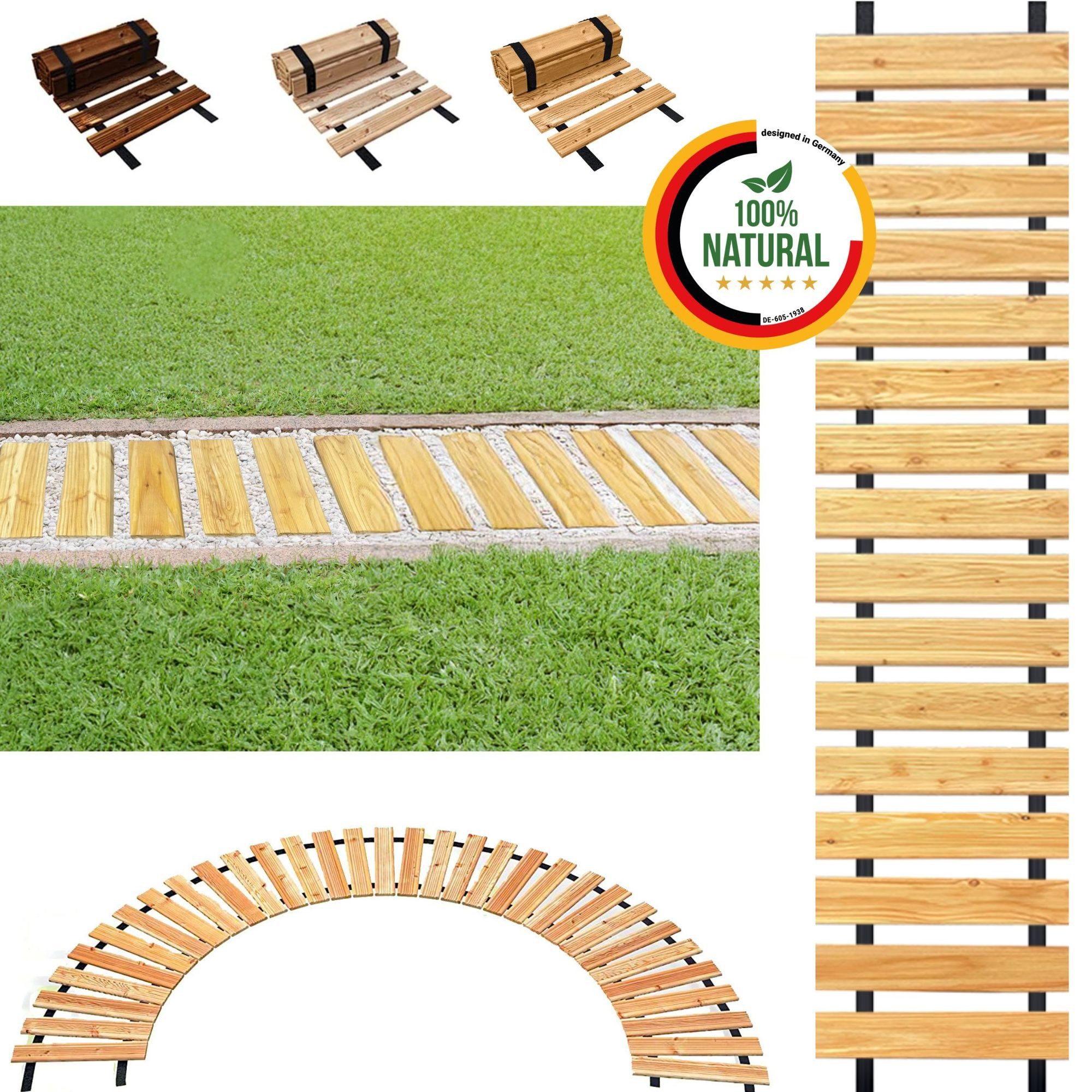 Floranica Gartensteg Gartenweg aus Holz Gartentritte Holzweg aus Lärche, 30x100 cm, Natur, 1-St., Rollweg Ausrollbarer Gehweg rutschfeste Oberfläche
