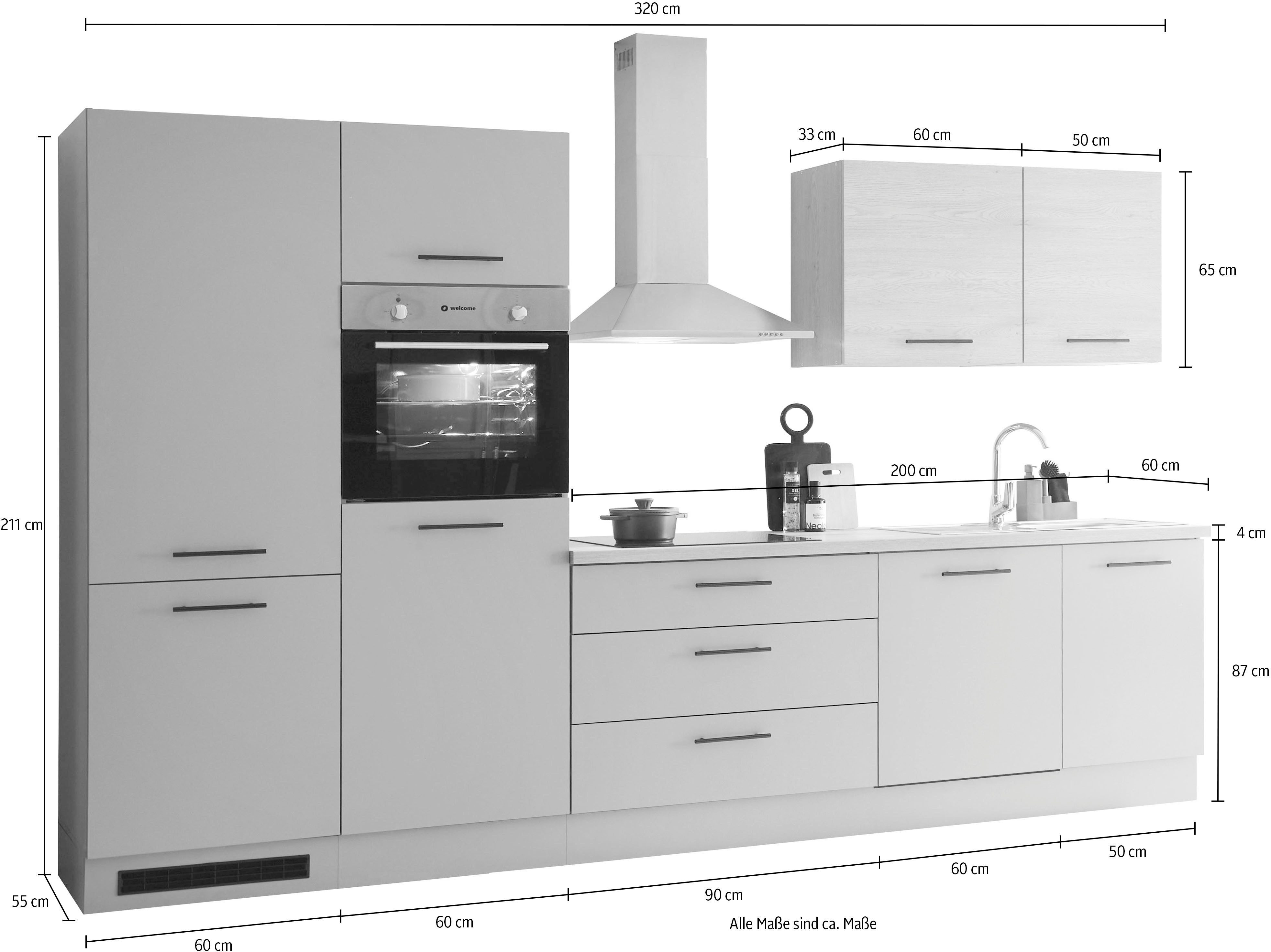 CENTRE DE CUISSON Meuble de cuisine KS-Malfi, largeur 320 cm, avec électroménager en option, plan de travail de 38 mm d'épaisseur