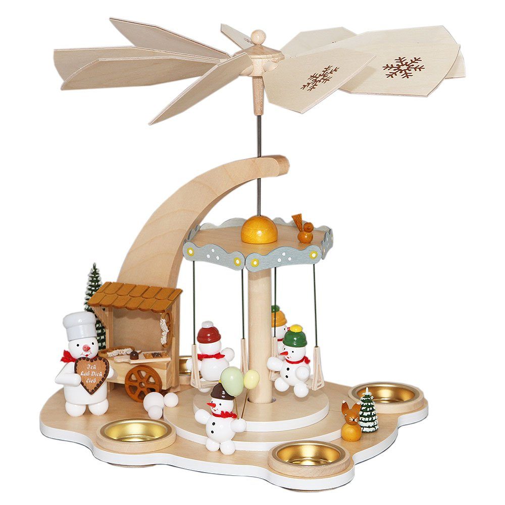 Volkskunst Zenker Weihnachtspyramide SchneemannPyramide Karusell, Echt
