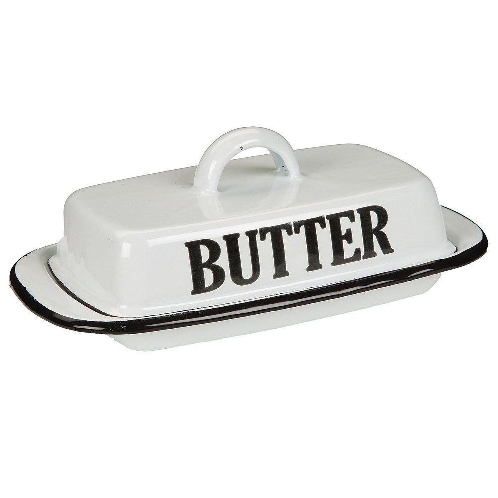 Linoows Butterdose (Packung), beschriftet Butterglocke, Butterschale Speiseglocke, Butterdose Emaille