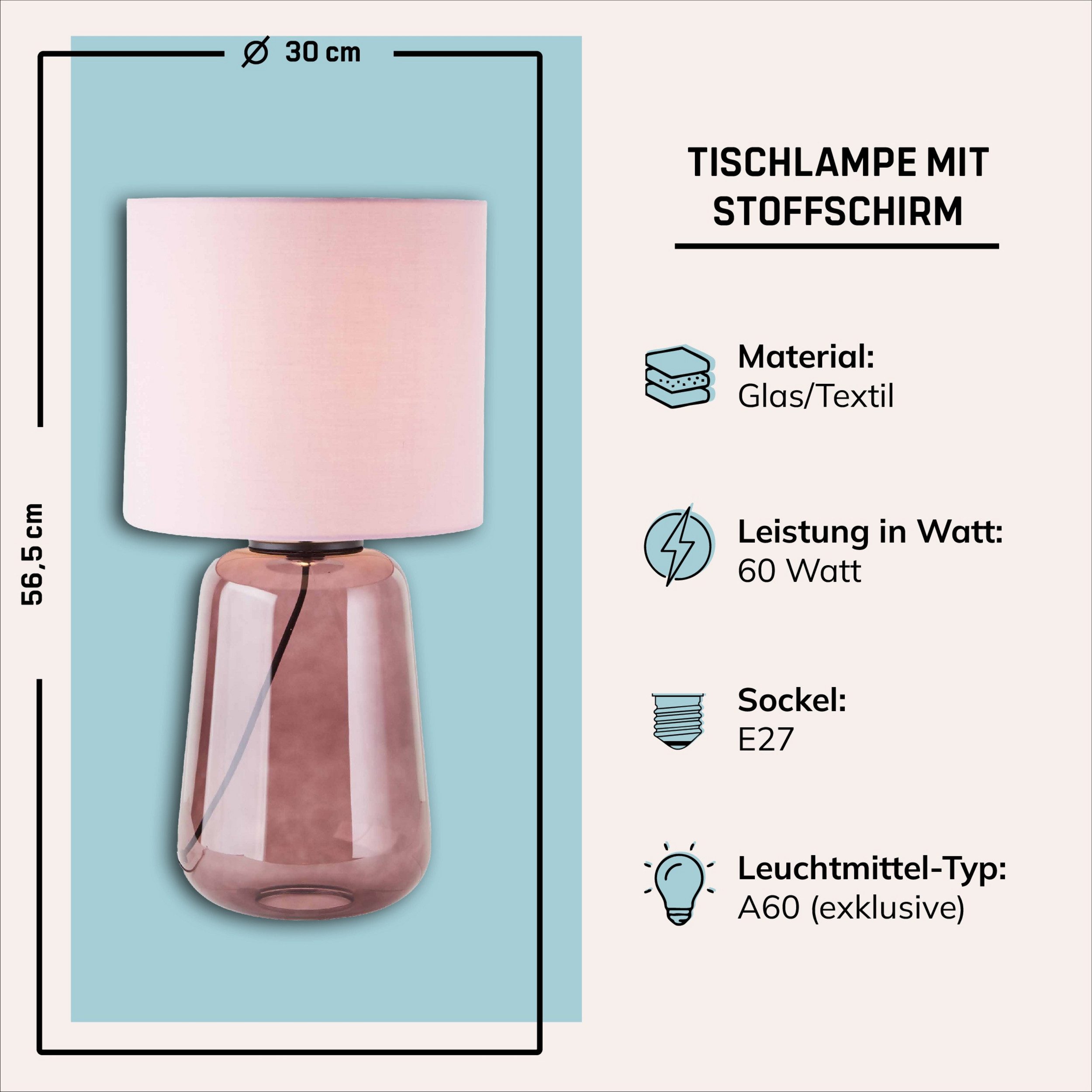 Lightbox Tischleuchte, ohne Leuchtmittel, Tischlampe, 56 cm Höhe, Ø 30 cm, E27, max. 60 W, Schalter, Glas/Textil