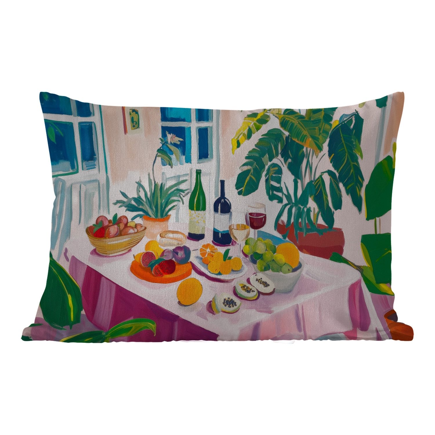MuchoWow Dekokissen Tisch - Wein - Obst, Outdoor-Dekorationskissen, Kissen, Kissenbezug, 50x30 cm