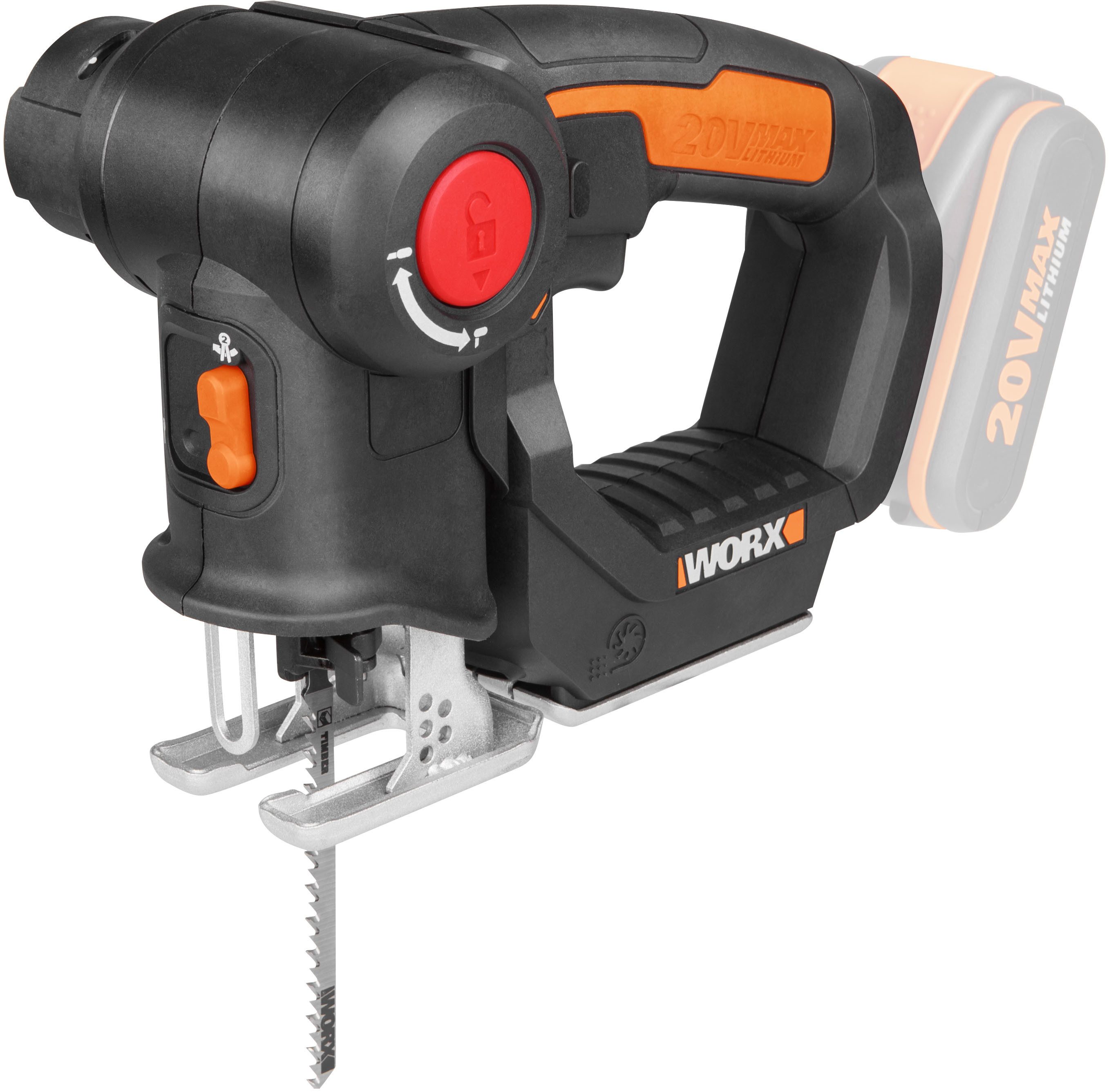 Worx Akku-Stichsäge WX550.9 Axis, Profi 2-in-1 Pendelhub Stich- & Säbelsäge, ohne Akku & Ladegerät