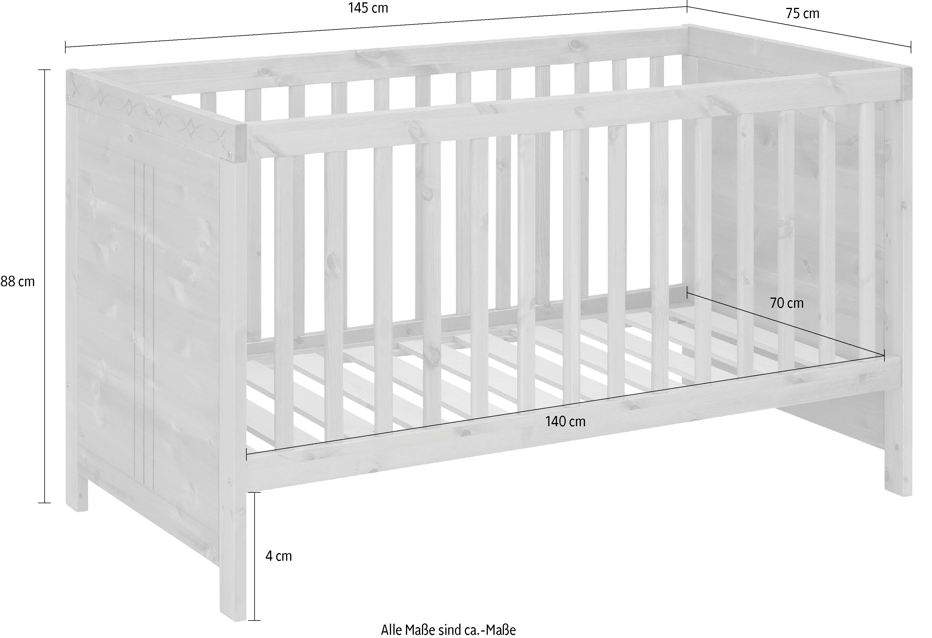 Lüttenhütt Indra baby cot, removable bars, 4-position adjustable lying height, FSC® certified solid wood, country style with great details