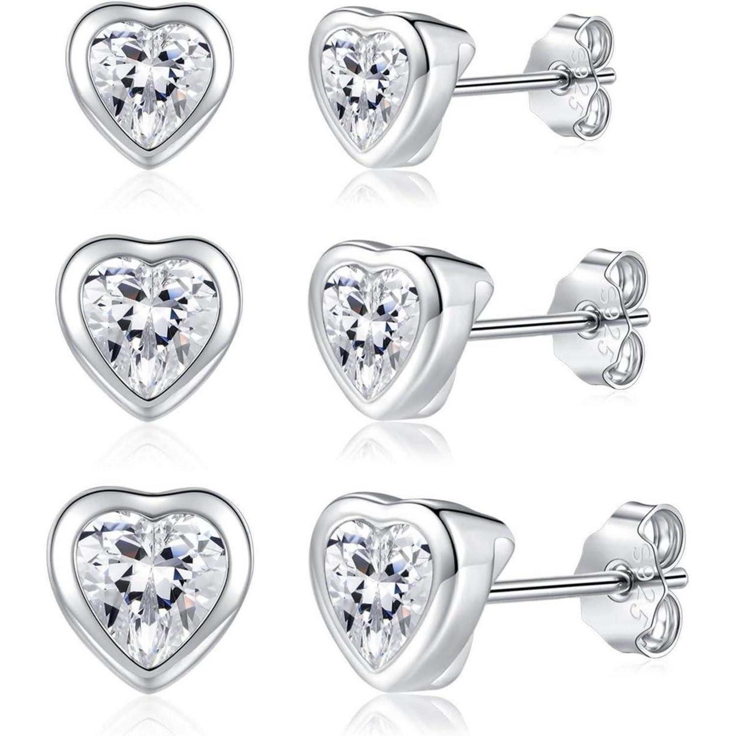 Ohrstecker-Set 925 Silber Ohrringe Set Damen Mädchen Herz Rund Stern Zirkonia 4/5/6mm