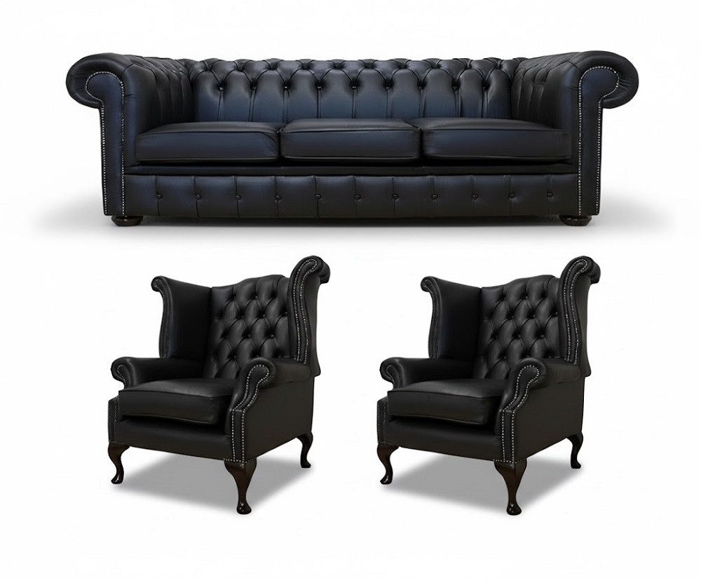 JVmoebel Chesterfield-Sofa Leder Sofagarnitur im Chesterfield-Stil mit individueller Gestaltung, 3 Teile, Made in Europa