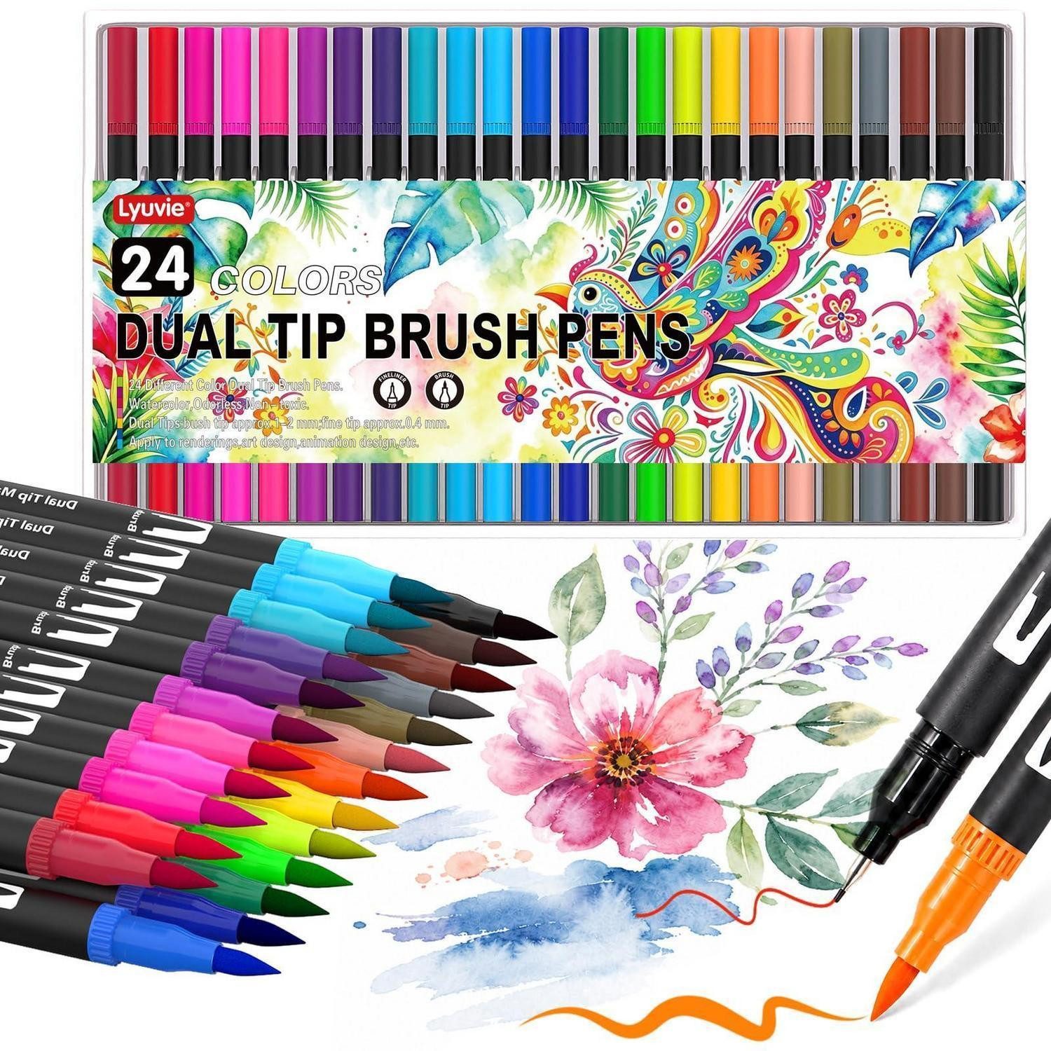 LuxusKollektion Pinselstift Filzstifte Set 24 Farben Pinselstift & Fineliner