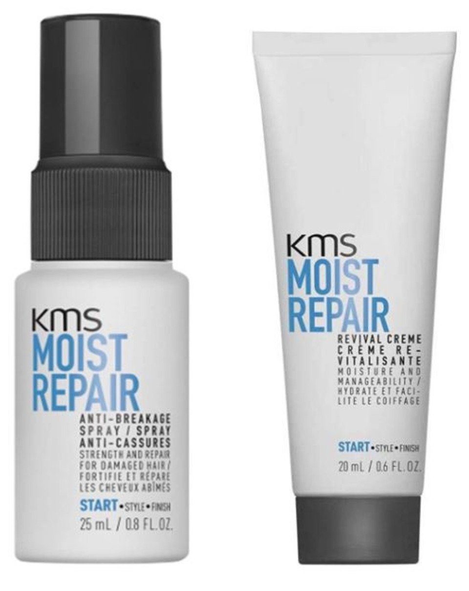 KMS Haarpflege-Set Moistrepair Anti-Breakage Spray Anti-Haarbruch, + Reiseset, Revival Anti-Statik-Effekt, Fülle Creme, Anti-Spliss, 2-tlg