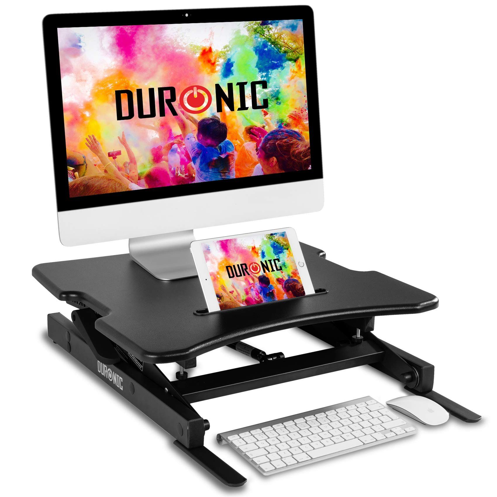 Duronic Schreibtischaufsatz, DM05D18 Schreibtischaufsatz, Workstation 55 x 53 cm mit Tastaturablage, Computertisch höhenverstellbar 17 - 42 cm, Stehpult für PC, Laptop und Smartphone, Sitz-Steh Schreibtisch bis 15 kg