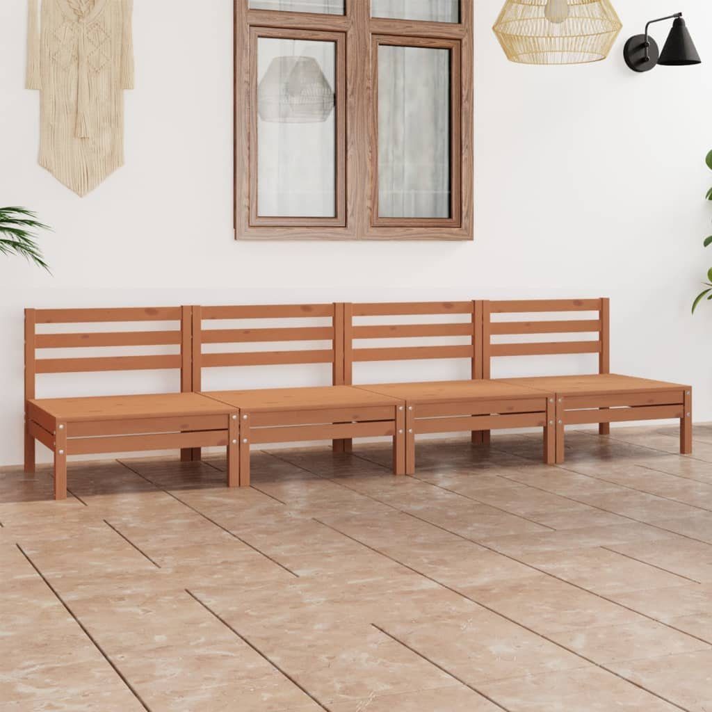 vidaXL Gartenlounge-Set 4-tlg. Garten-Lounge-Set Kiefer, (1-tlg) Massivholz Honigbraun