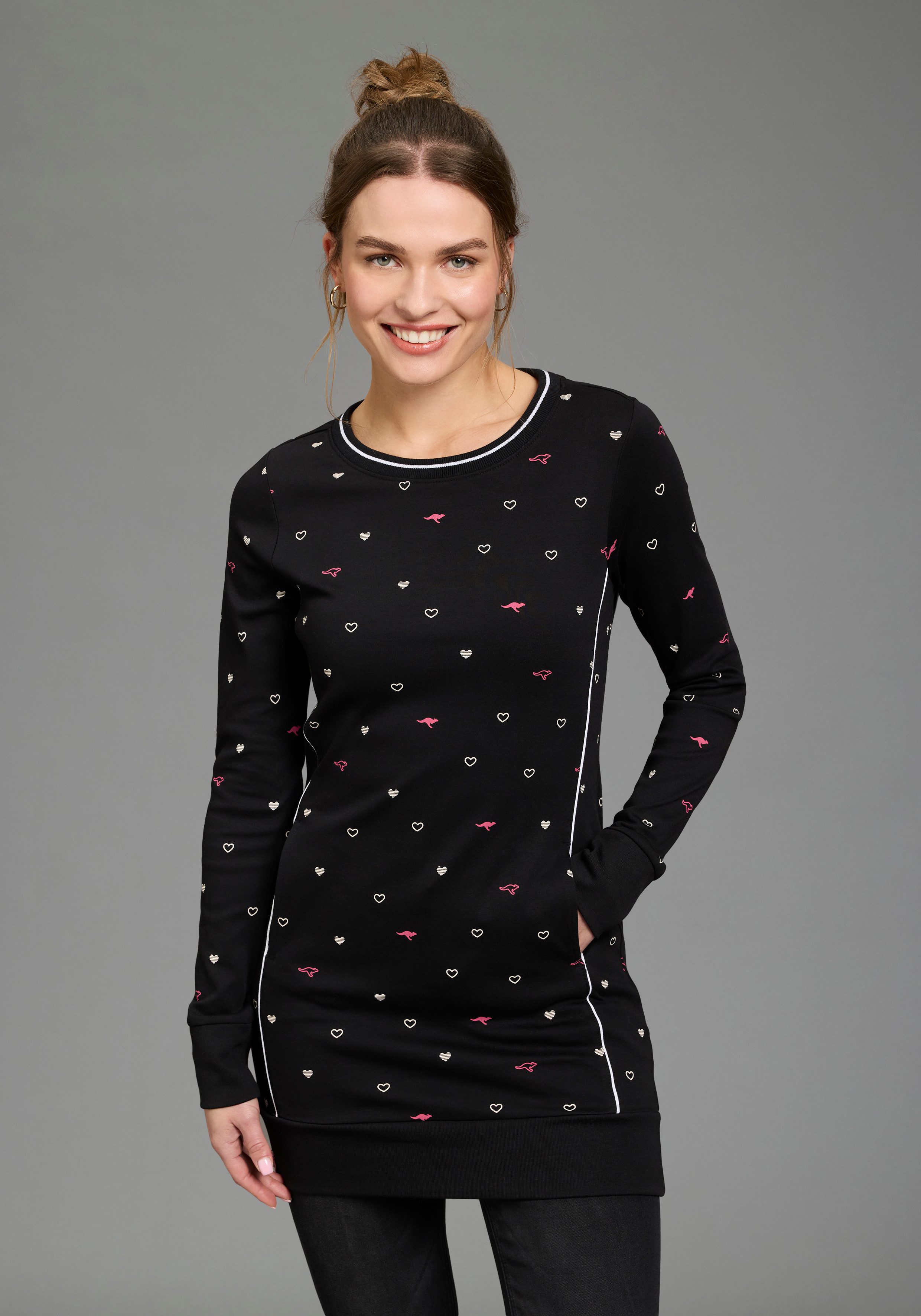 KangaROOS Sweater Langarm, figurbetont, aus Interlock-Baumwolle, mit Nahttaschen