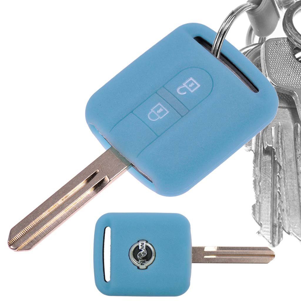 mt-key Schlüsseltasche Autoschlüssel Softcase Silikon Blau, Note Nissan Almera fluoreszierend Schutzhülle X-Trail für Qashqai 2 Primera II Tasten Tiida