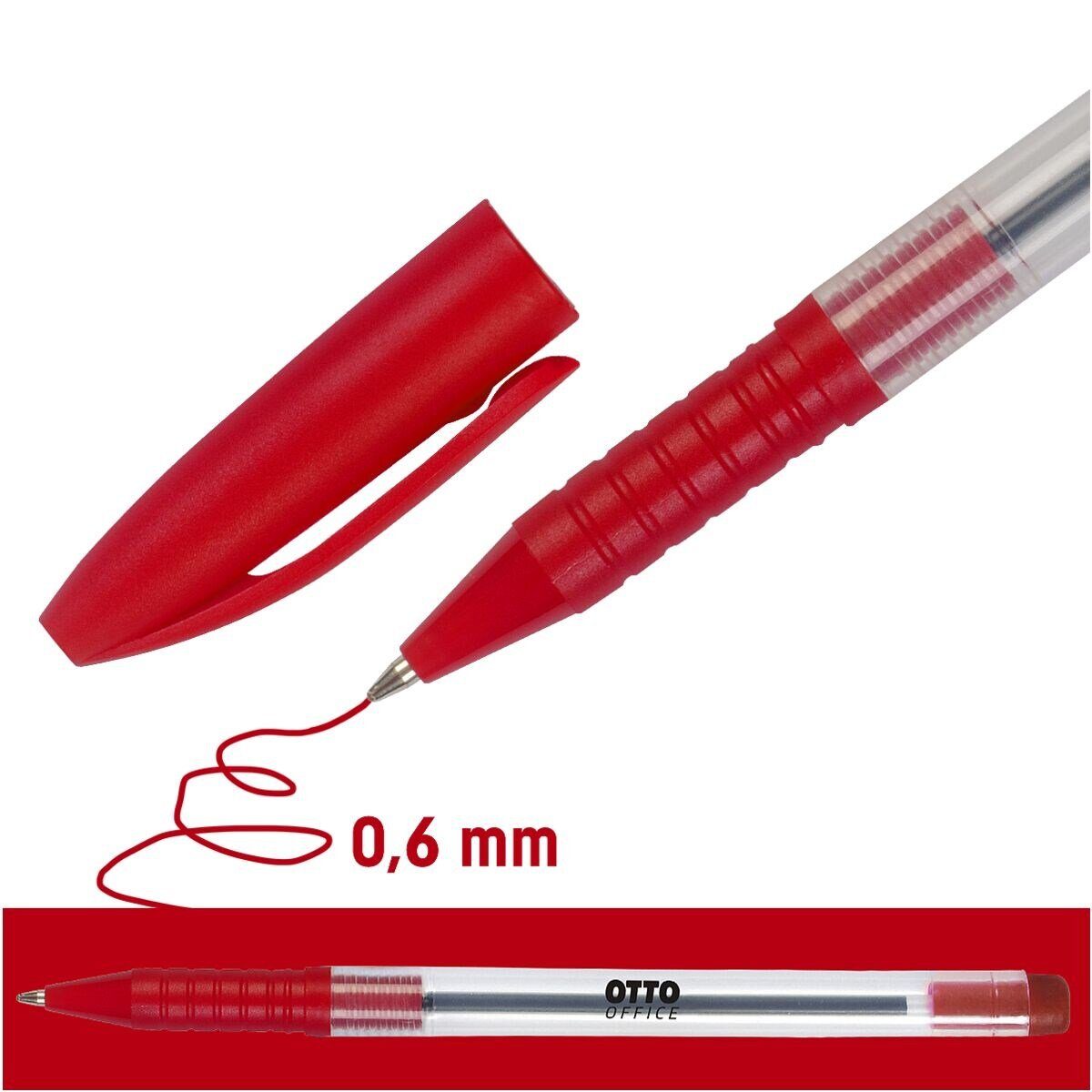 Otto Office Budget  Office Budget Kugelschreiber Eco Stick, Kunststoff-Taschenclip, transparentes Gehäuse rot