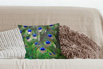 MuchoWow Dekokissen Pfau - Federn - Augen - Blau, Zierkissen mit Füllung für Wohzimmer, Schlafzimmer, Deko, Sofakissen