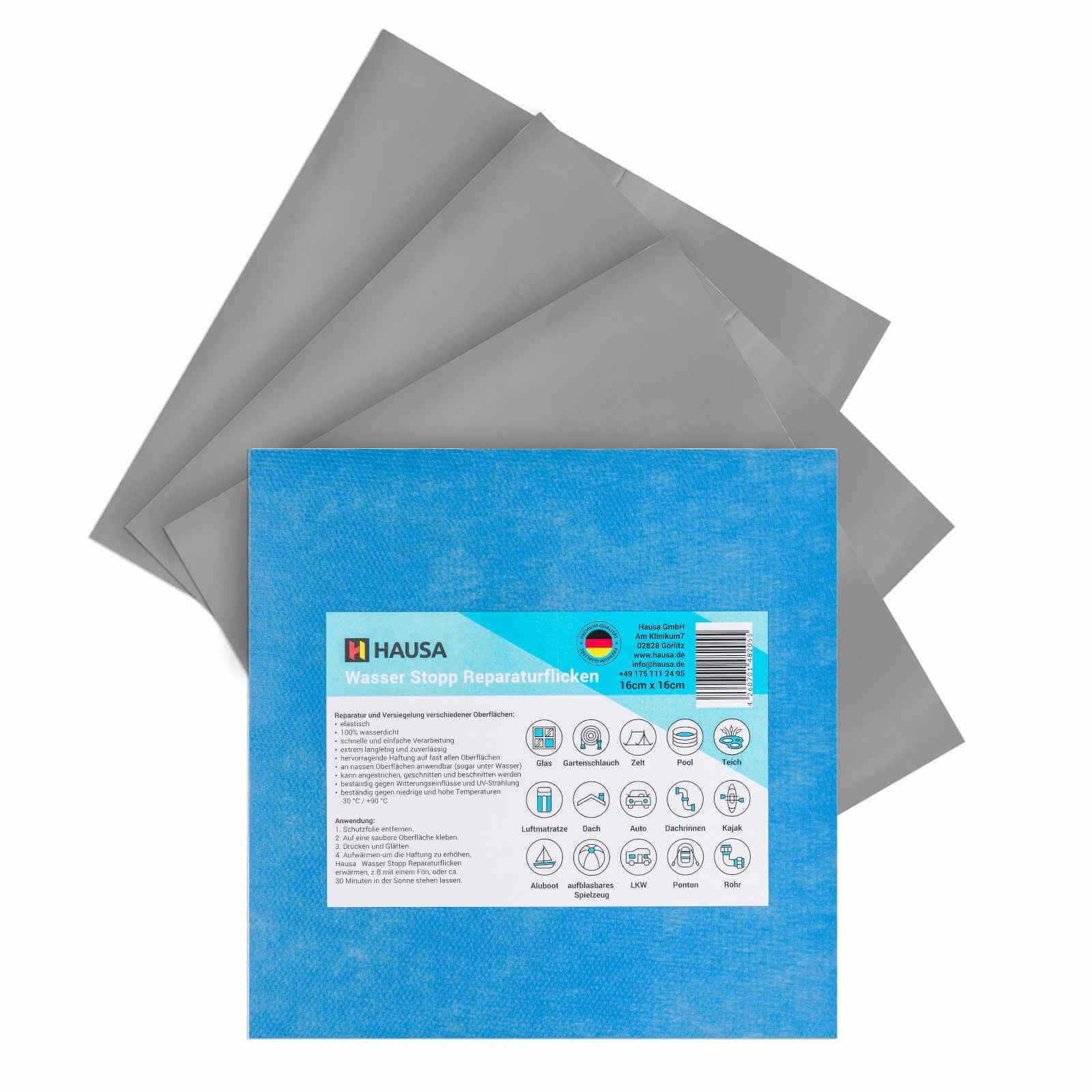 Hausa Reparatur-Set Pool Reparatur Wasser Stopp Reparaturflicken, 16x16cm Selbstklebender Flicken, 3-St., selbstverschweißendes Dichtungspflaster für alle Oberflächen, Reparieren auch unter Wasser