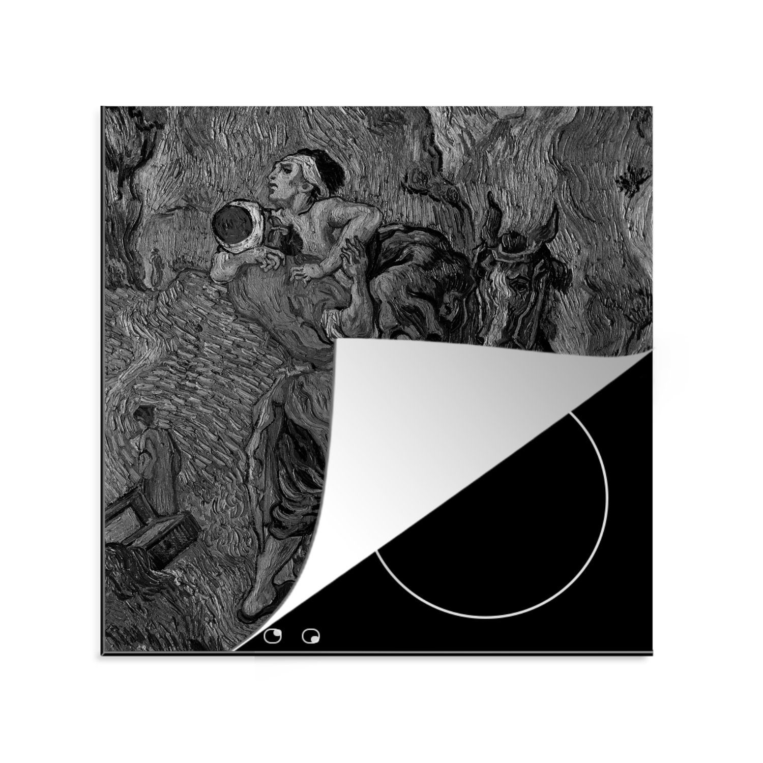 barmherzige 78x78 - Ceranfeldabdeckung, tlg), (1 Der für Arbeitsplatte Herdblende-/Abdeckplatte MuchoWow küche Vinyl, Vincent van cm, Gogh, Samariter