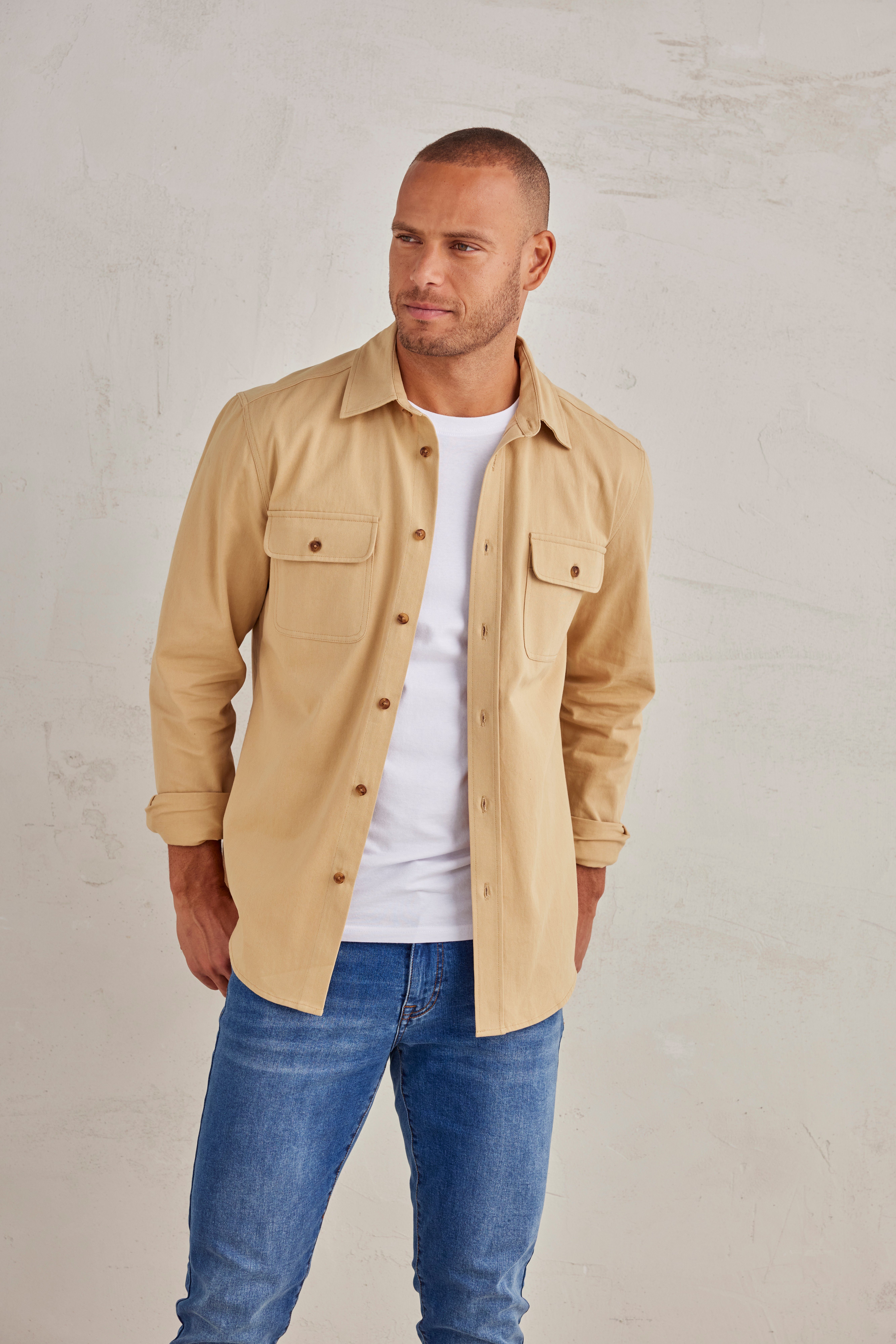 John Devin Langarmhemd Overshirt aus reiner günstig online kaufen