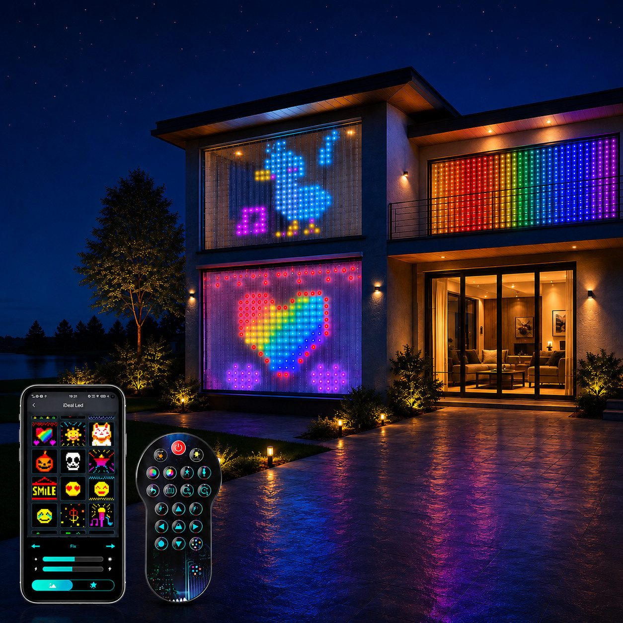 PRIISF LED-Lichtervorhang LED Vorhang RGB Smart Lichterkette Gardine Lichtervorhang Fadenvorhang, LED Vorhangschnur DIY Lichtmuster für Weihnachten Halloween Party Deko