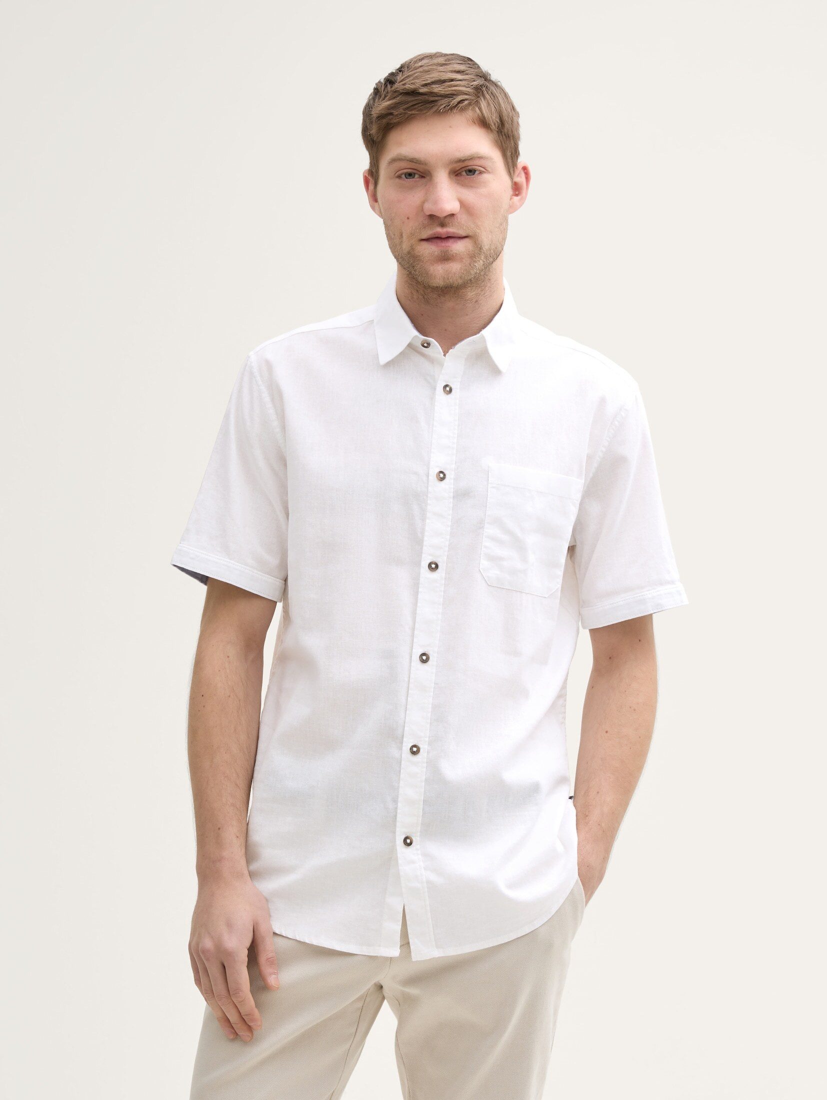 Tom Tailor Herren Kurzarm Hemd COTTON LINEN SHIRT - Regular Fit günstig online kaufen