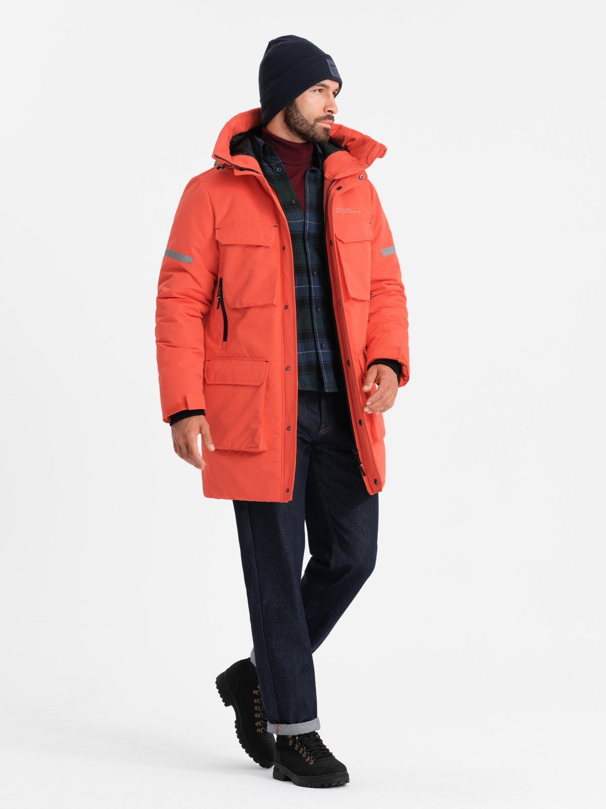 OMBRE Winterjacke Isolierte lange Jacke für Männer mit reflektierenden Elementen