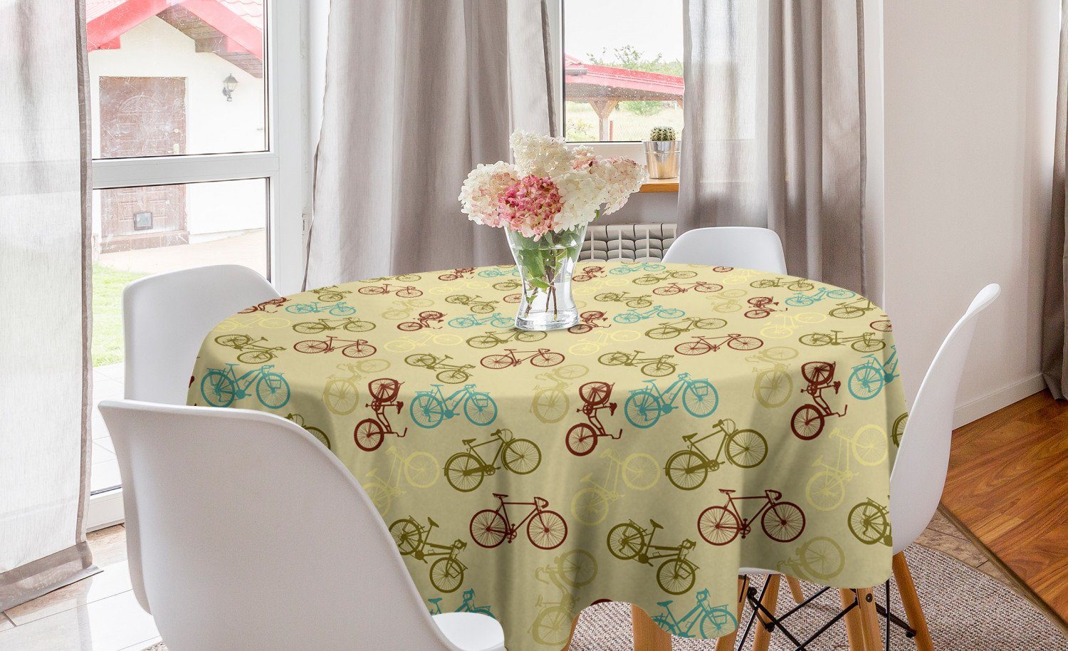 Abakuhaus Tischdecke Kreis Tischdecke Abdeckung für Esszimmer Küche Dekoration, Fahrrad Kontrast Vintage-Farben