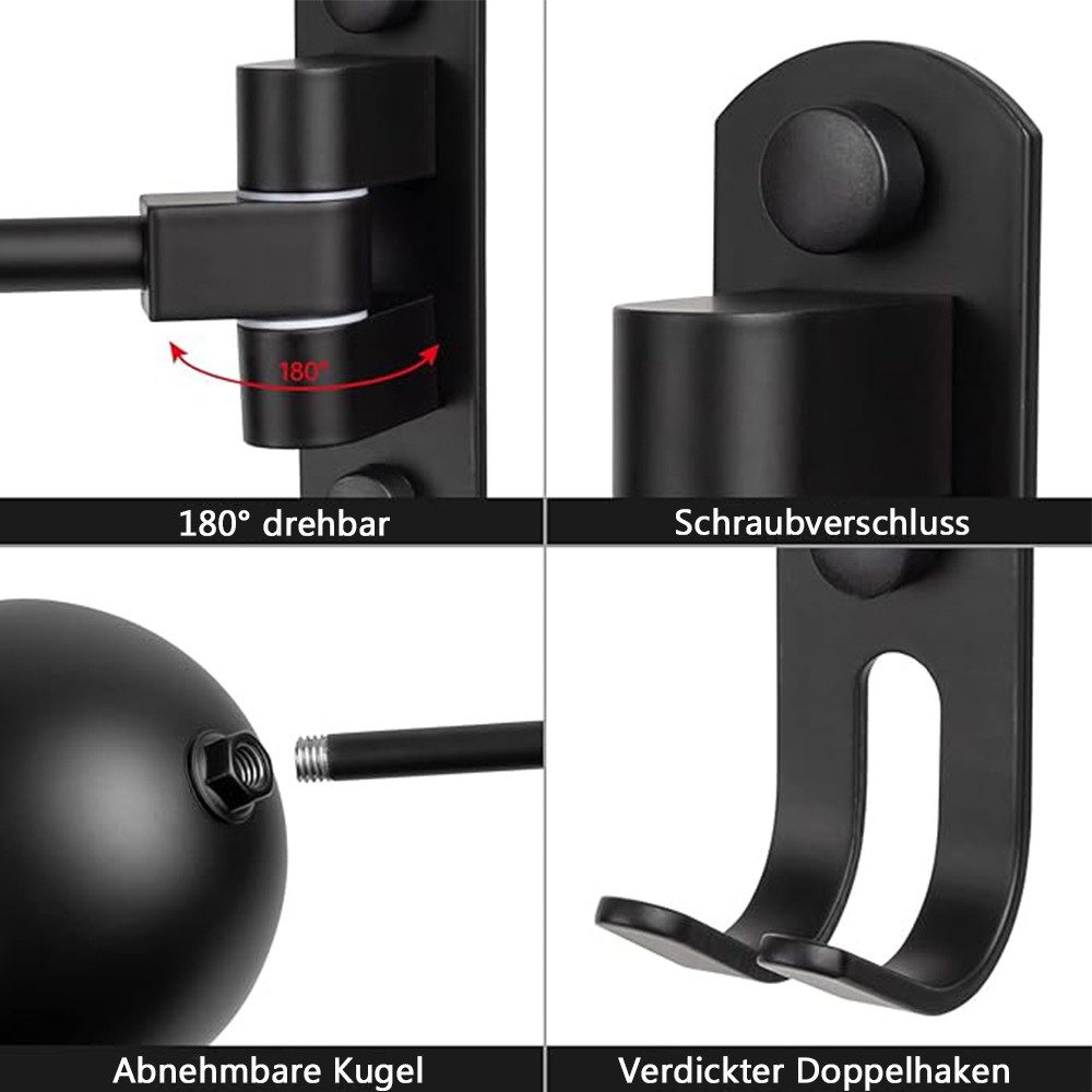 TUWENA Wandhalterung 2 Stück Helmhalter Wand, 180° Drehbarer Metall Motorradhelmhalter, (2-tlg., Helmaufhänger für Motorrad, Fahrrad, Mützen, Baseball- und Rugby-Helm)