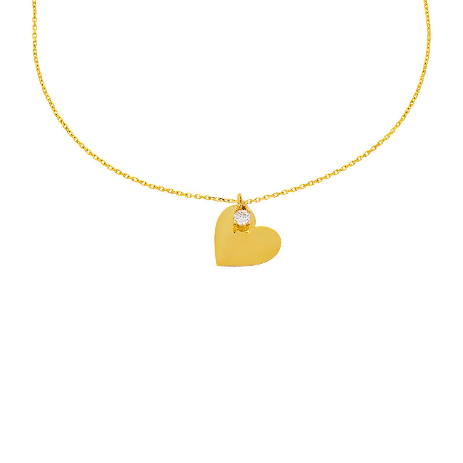 Collier 585er Gelbgold Kette mit Herz Anhänger Zirkonia
