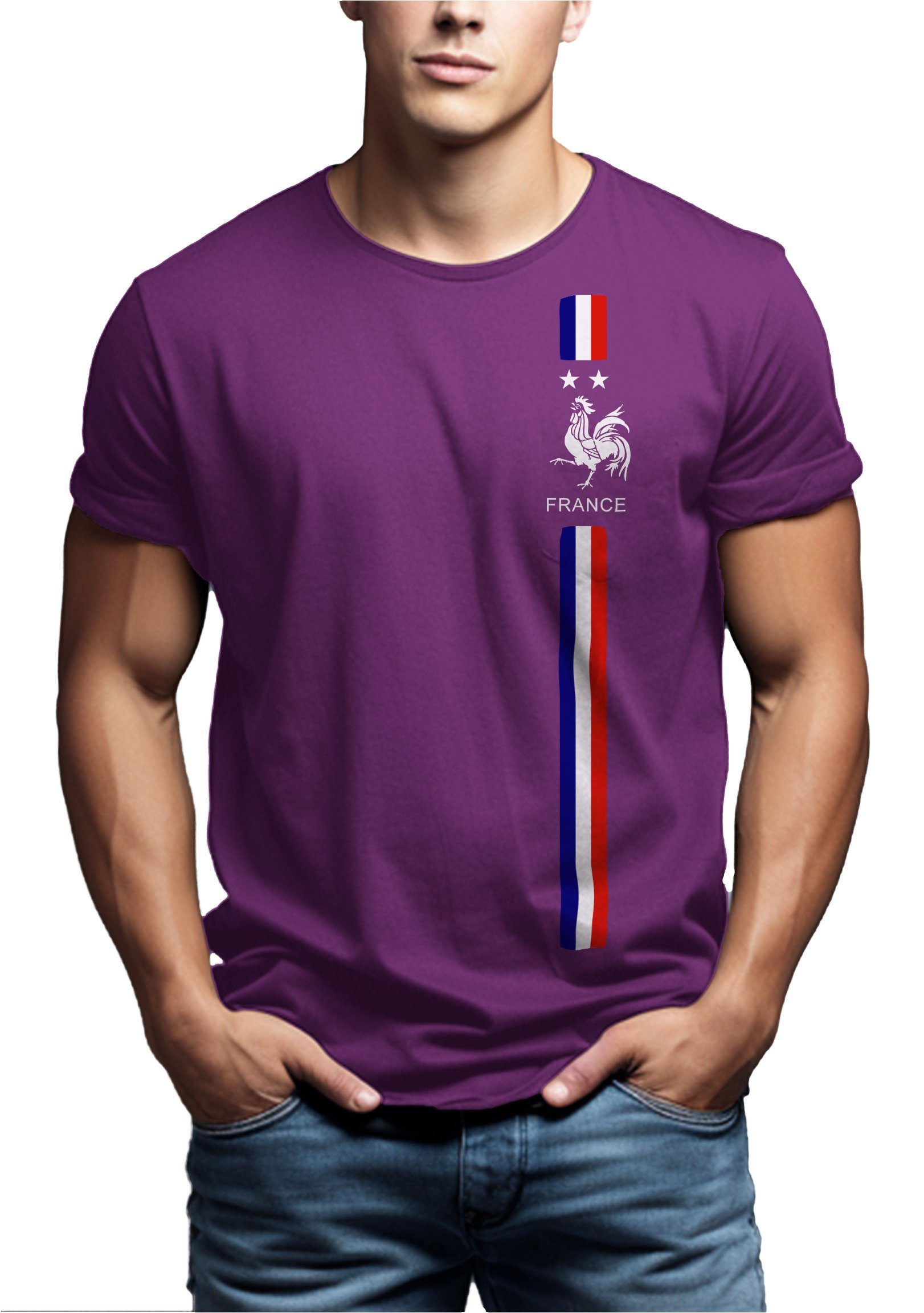 Geschenke Lila Trikot Fußball Herren Print-Shirt MAKAYA Männer Flagge Fahne Frankreich
