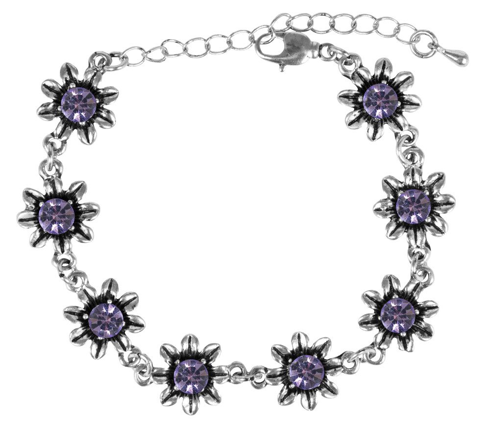 Armband Silbernes Strass Armband mit Blüten - Lila