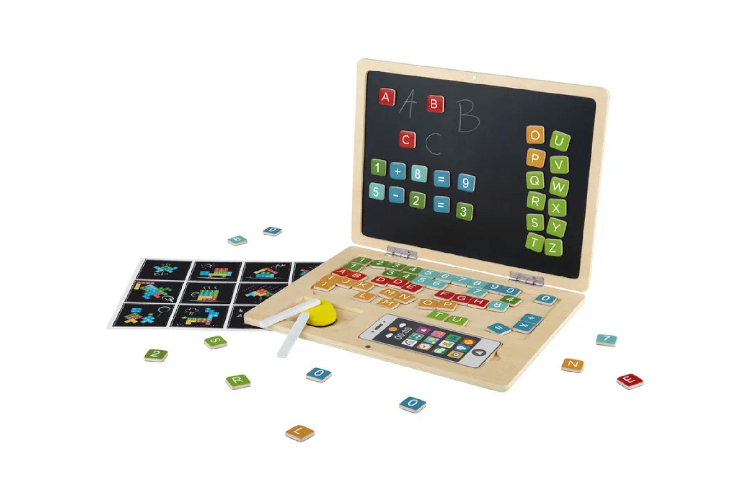 Playtive Lernspielzeug Holzlaptop 84-tlg Tafel magnetische Buchstaben Zahle günstig online kaufen