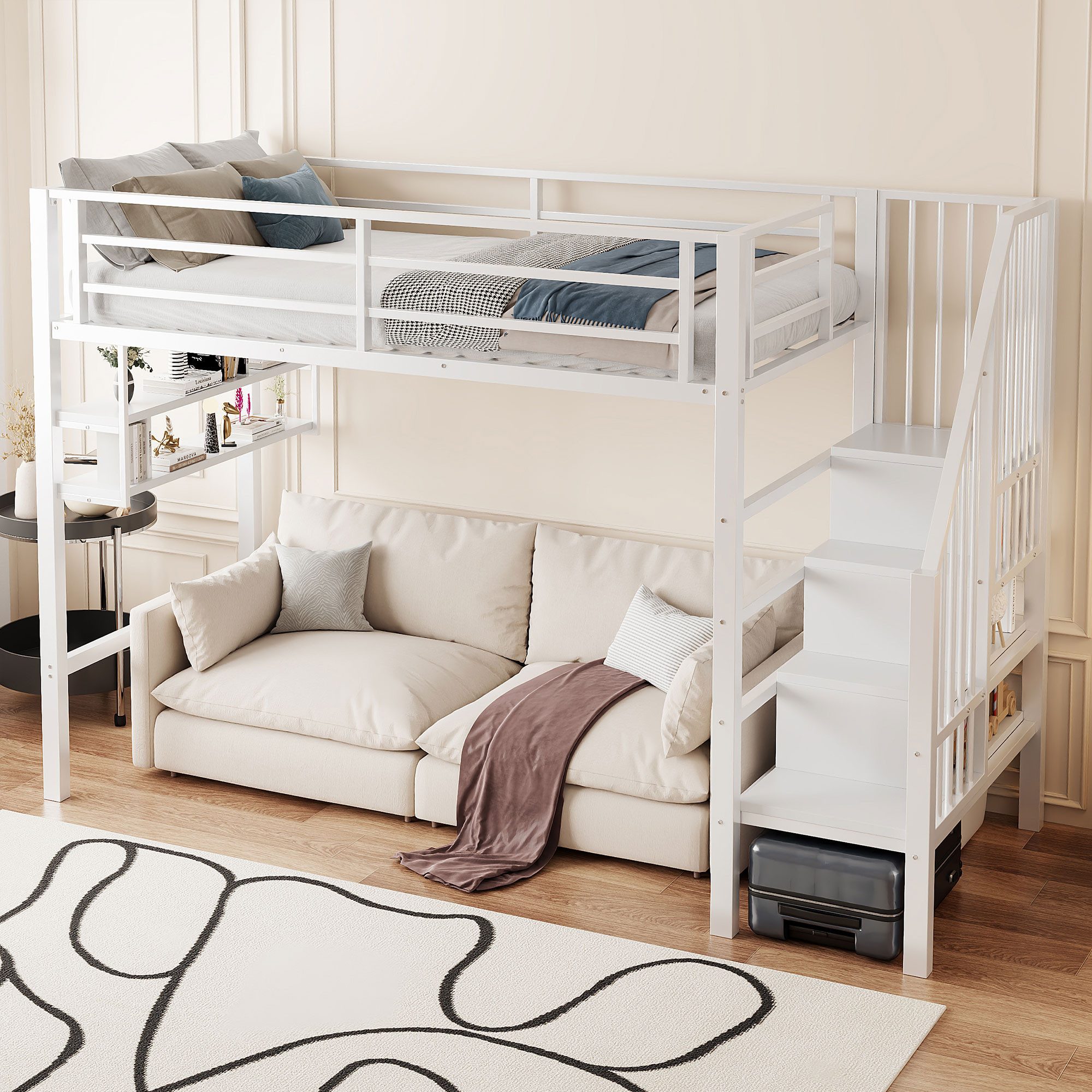 Ulife Hochbett Kinderbett Jugendbett, Einlegeböden, Stauraumleiter, günstig online kaufen