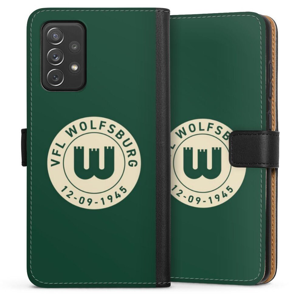 DeinDesign Handyhülle VfL Wolfsburg 80 Jahre Offizielles Lizenzprodukt, Samsung Galaxy A72 Hülle Flip Case Klapphülle Handytasche Leder