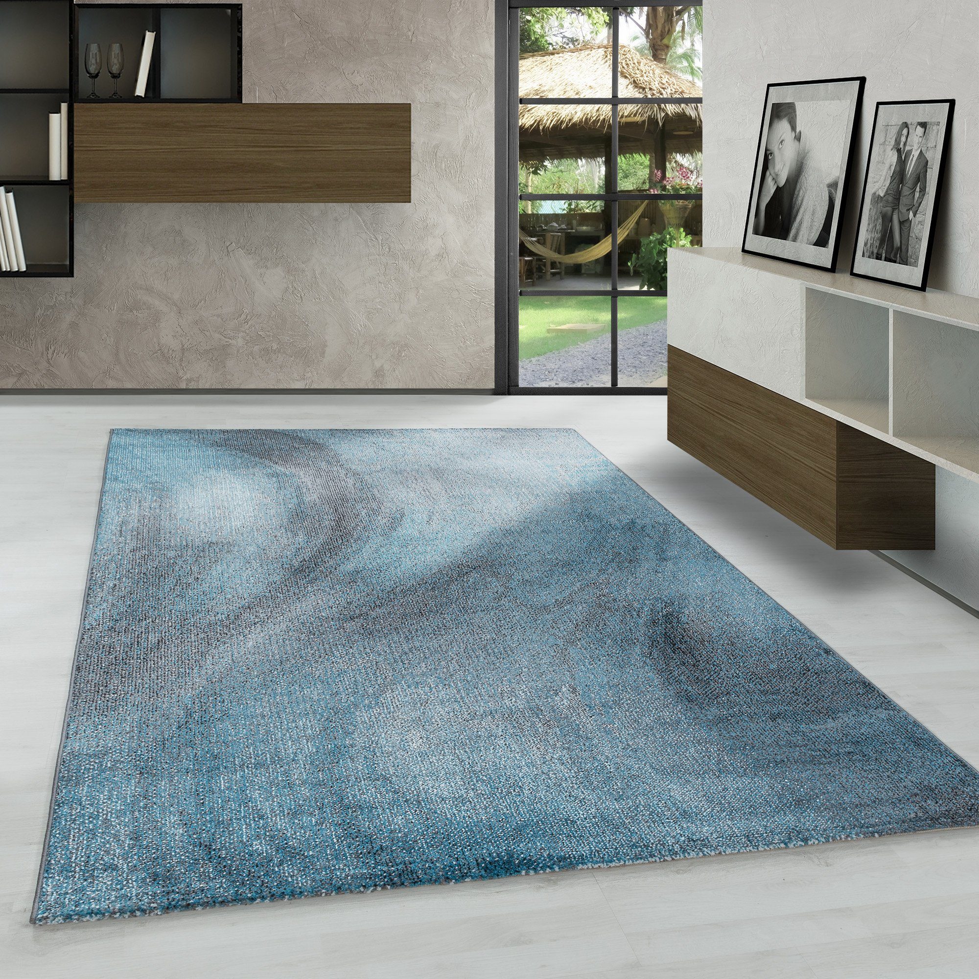 Frisé-Teppich Abstrakt Wellen Design, Carpetsale24, Läufer, Höhe: 8 mm, Kurzflor Teppich Wohnzimmer Abstrakt Wellen Design verschidene größe | Kurzflor-Teppiche