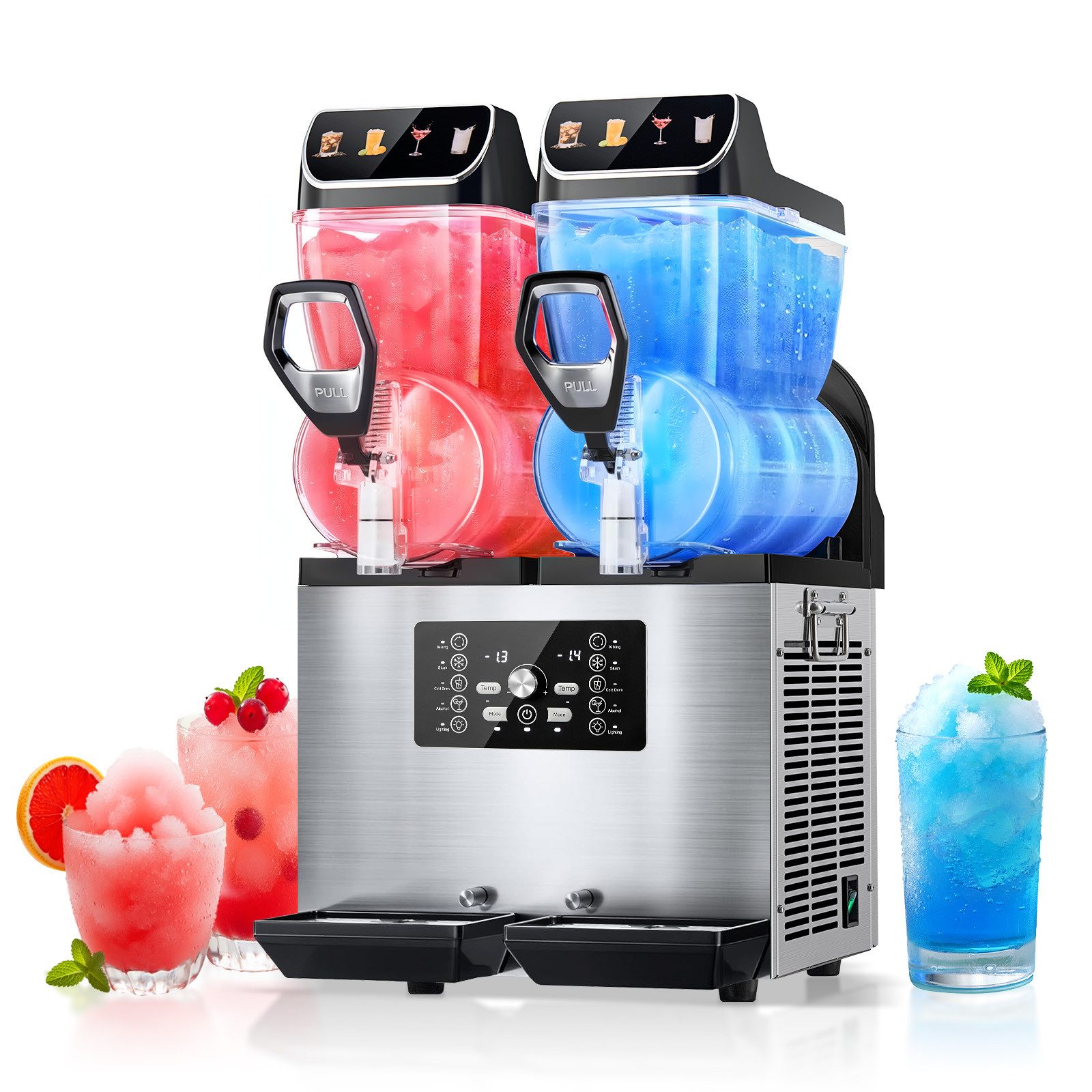 FOHERE Slush Maker Kommerzielle Slush-Maschine, Frozen Drink-Maschine, 30L, Edelstahl, (1-tlg), Margarita, Daiquiri, Wein, Frappe, Slush