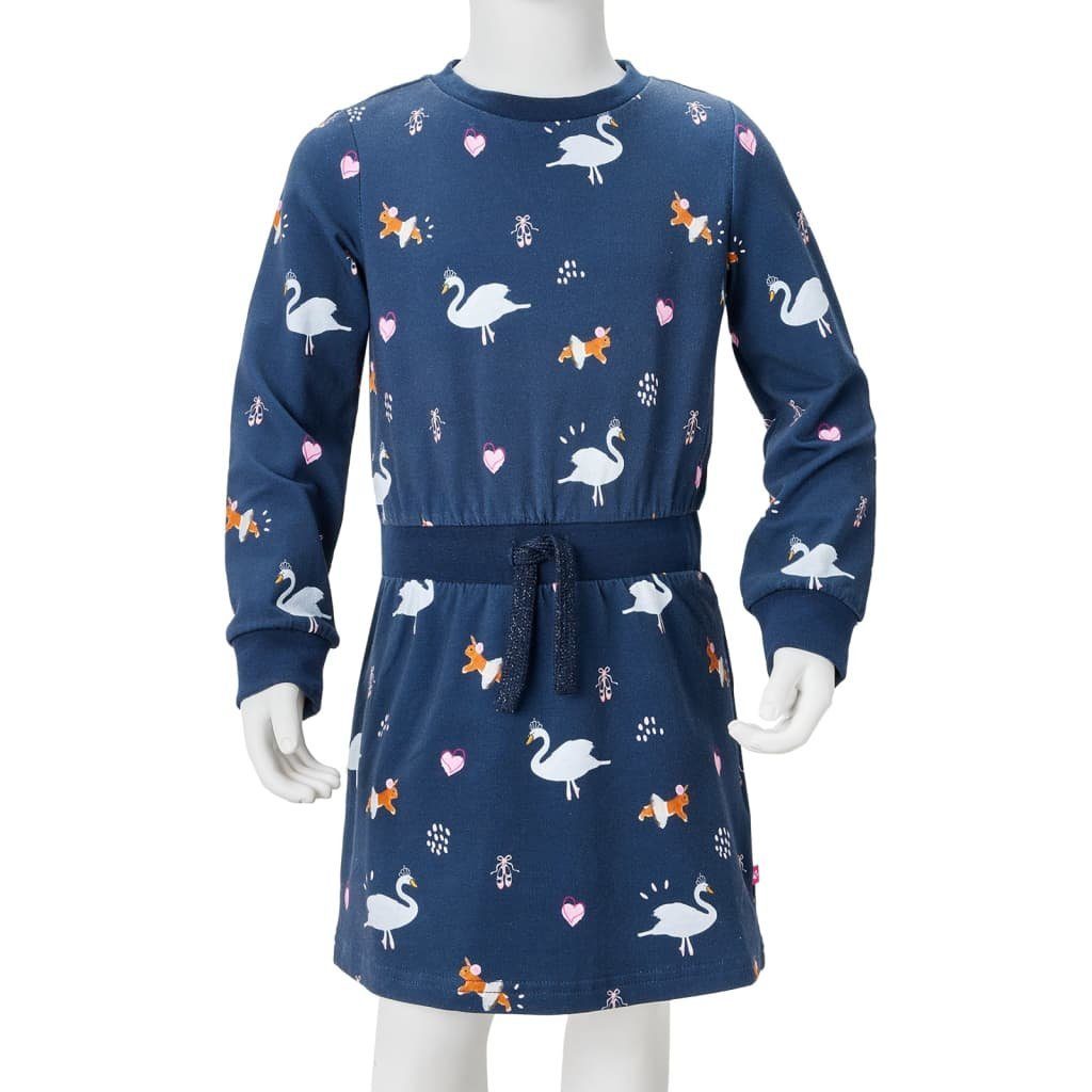 Langen Ärmeln vidaXL mit 92 Schwanenmotiv A-Linien-Kleid Kinderkleid Marineblau