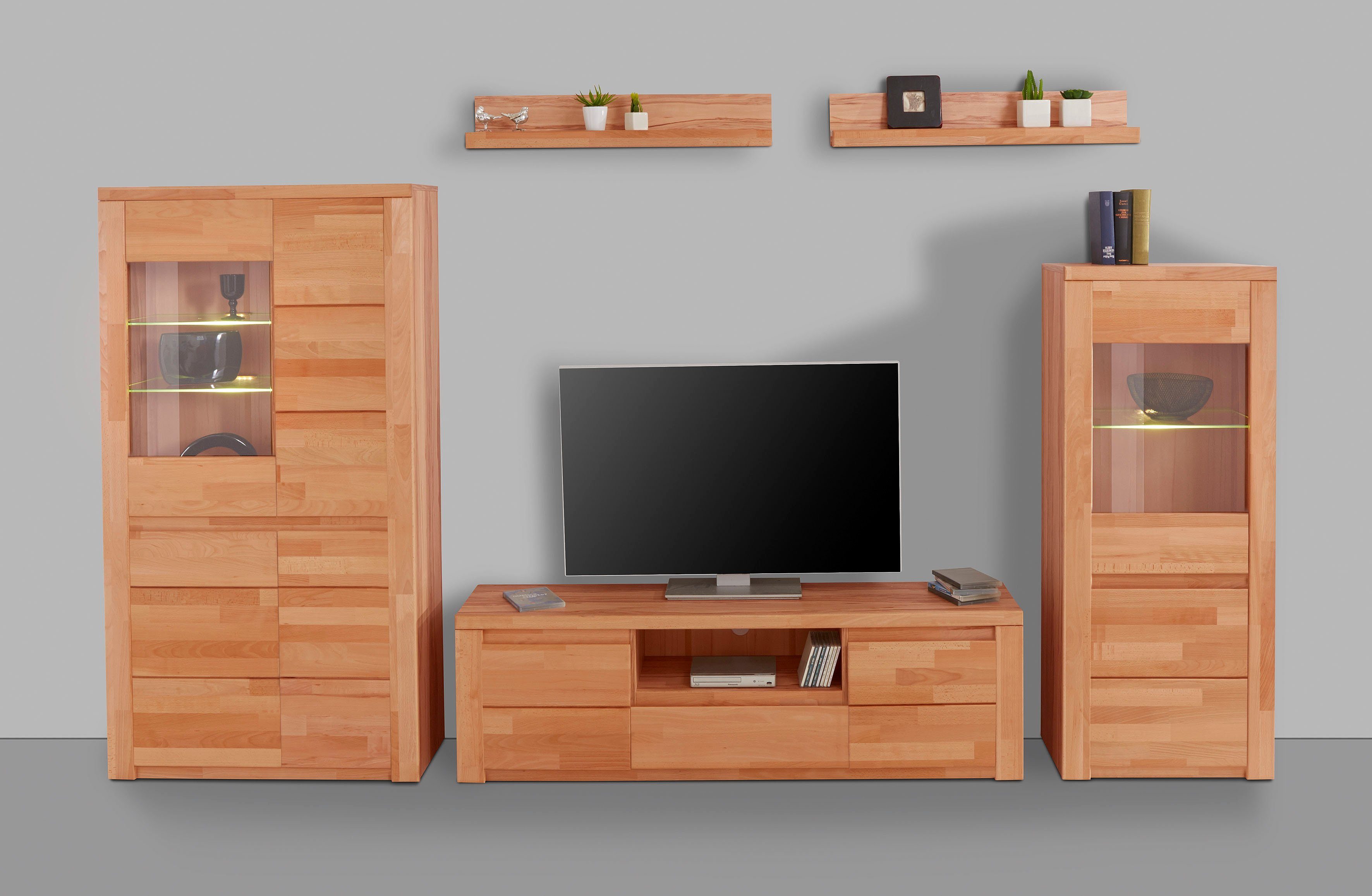 OTTO home Wohnwand Burani, (Set, 4-St), teilmassives Holz