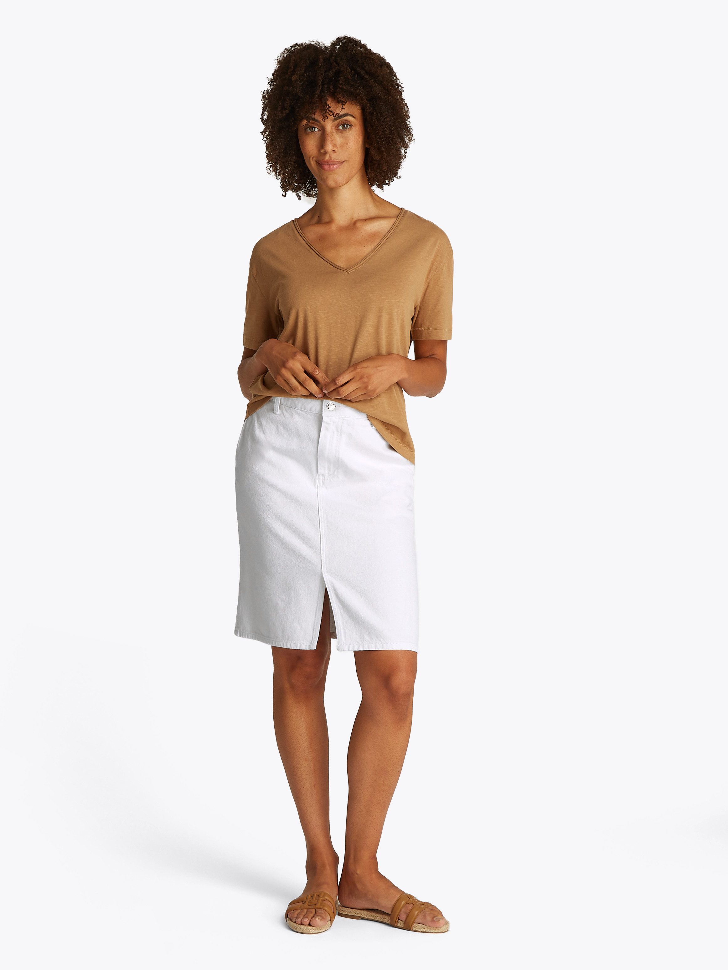 Tommy Hilfiger Jeansrock DNM KNEE STRAIGHT SKIRT RW WHITE mit Schlitz